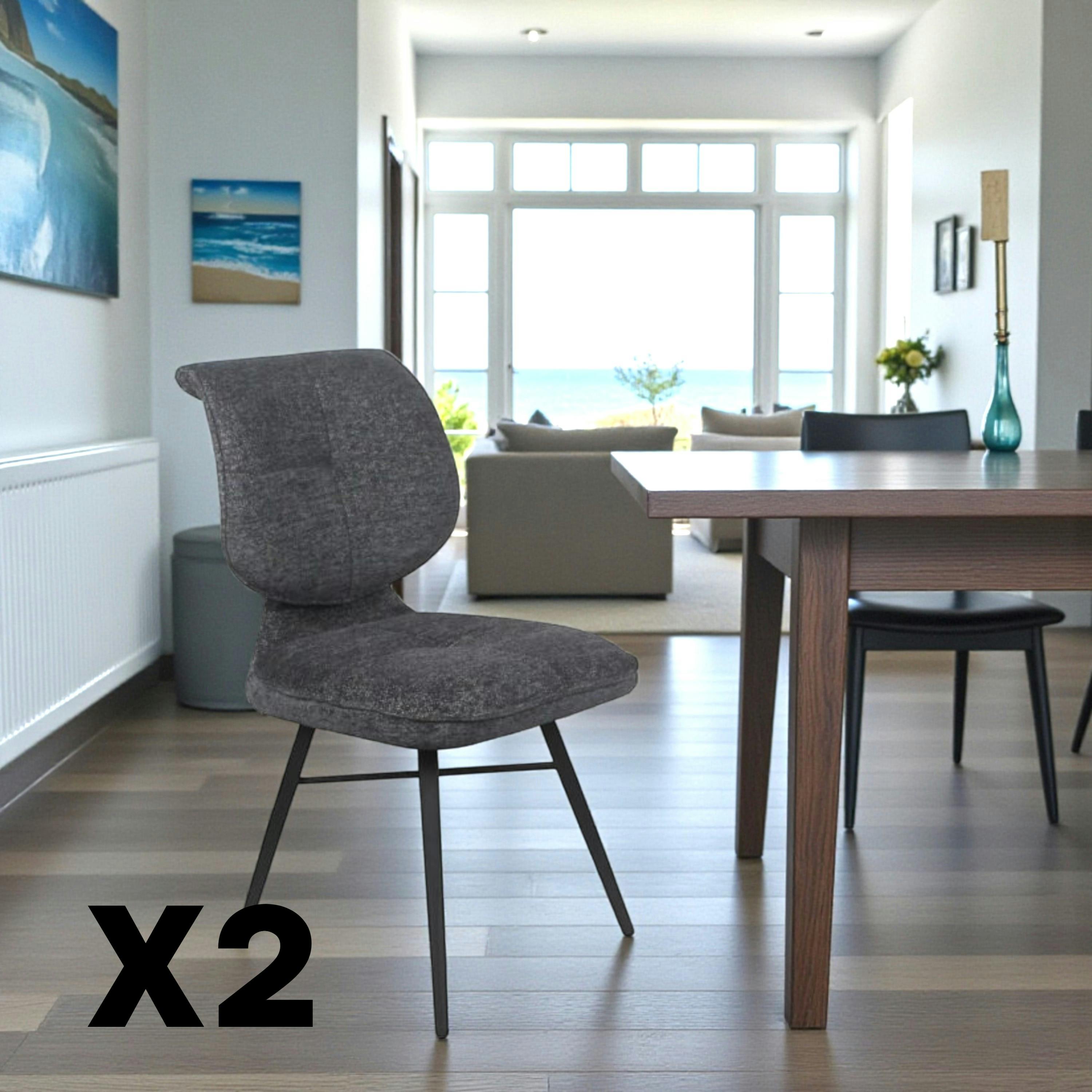 Chaise tissu gris foncé à dossier double (lot de 2) LIGURIE