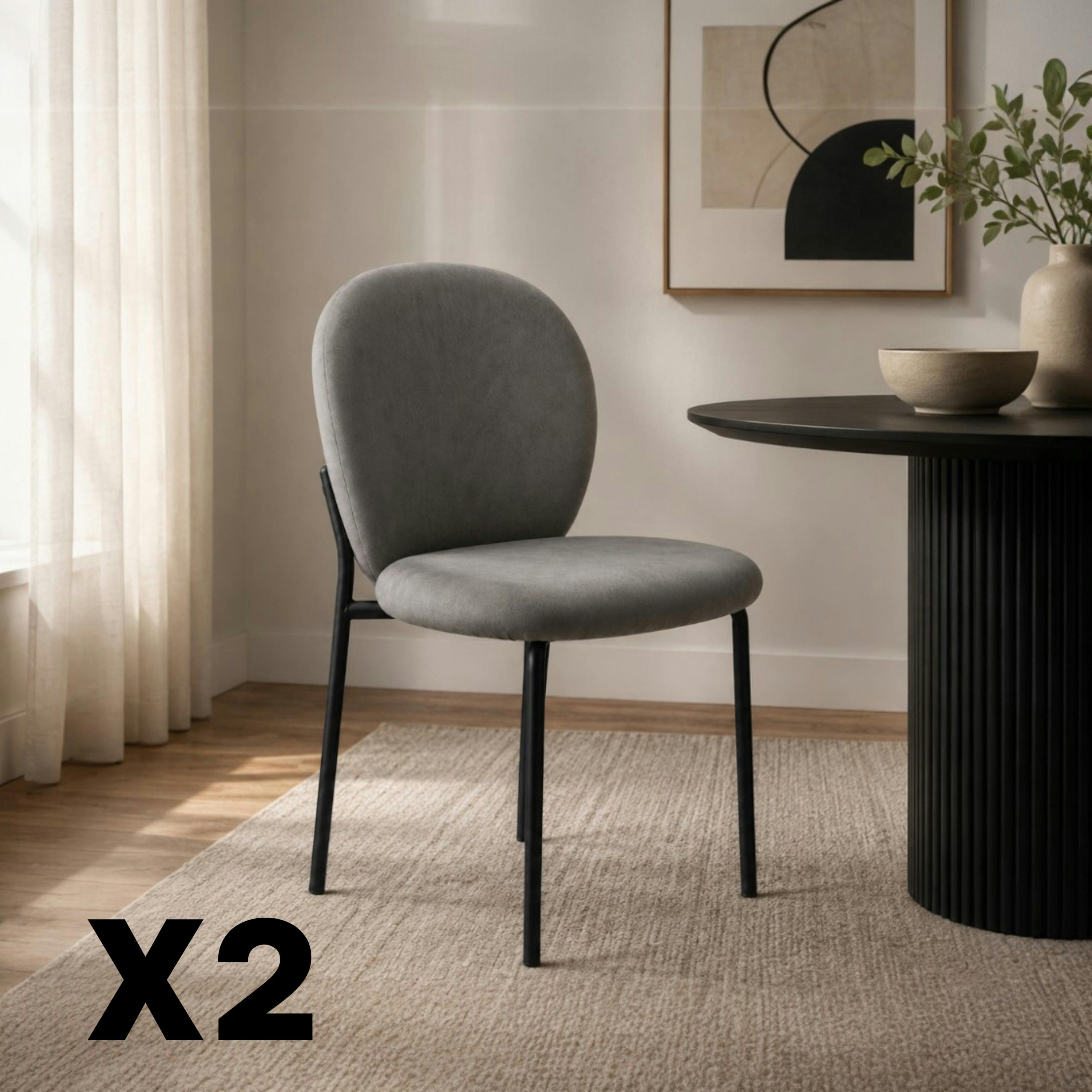Chaise tissu gris foncé design arrondi (lot de 2) LORA