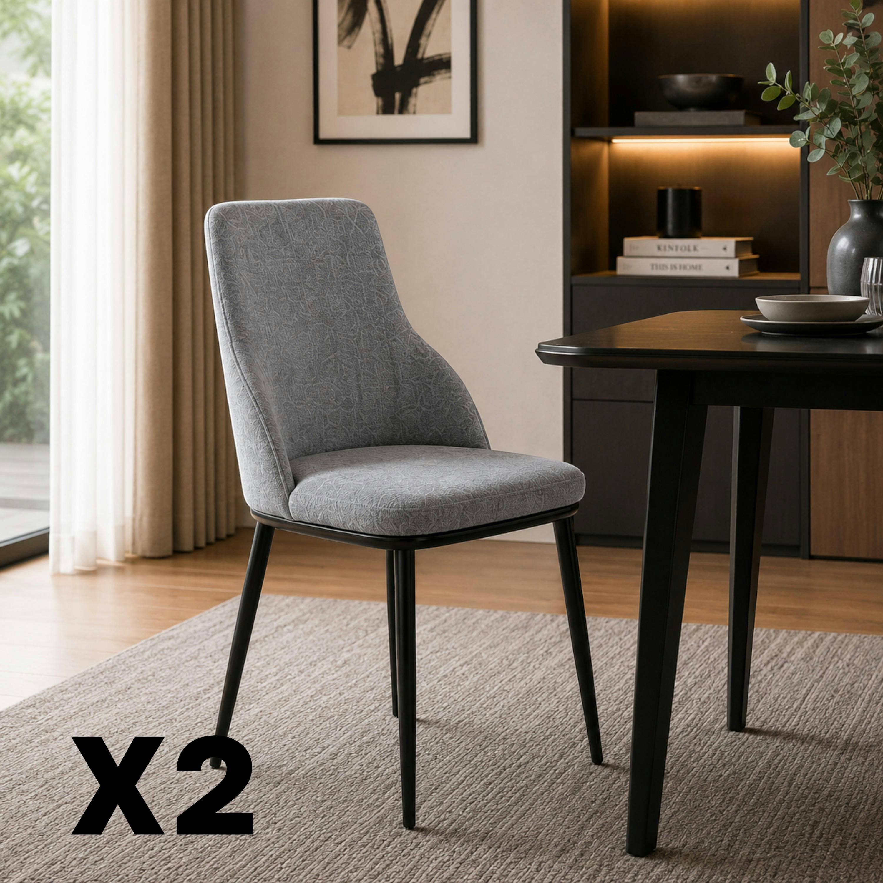 Chaise tissu gris pieds métal noir (x2) AUREN