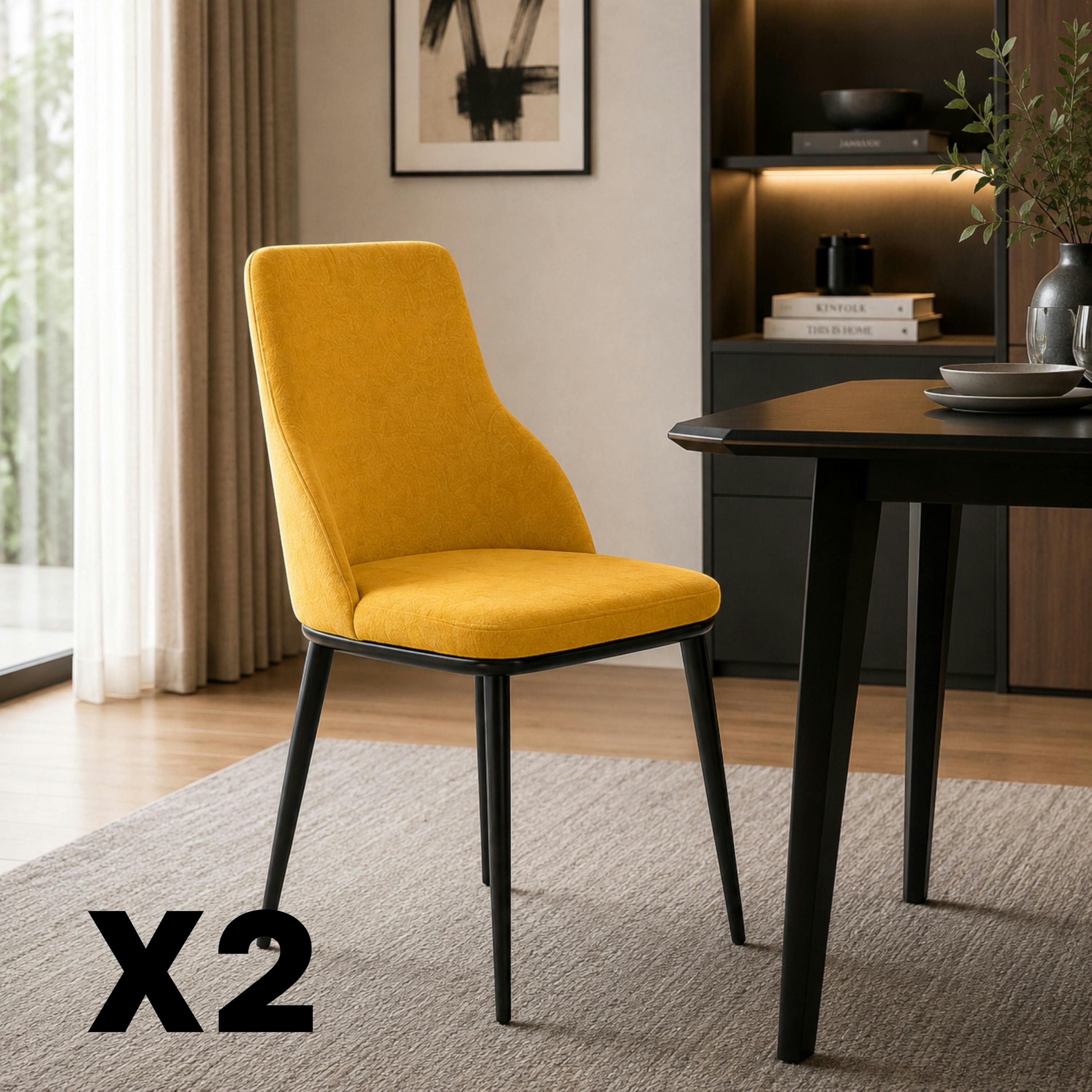 Chaise tissu jaune pieds métal noir (x2) AUREN