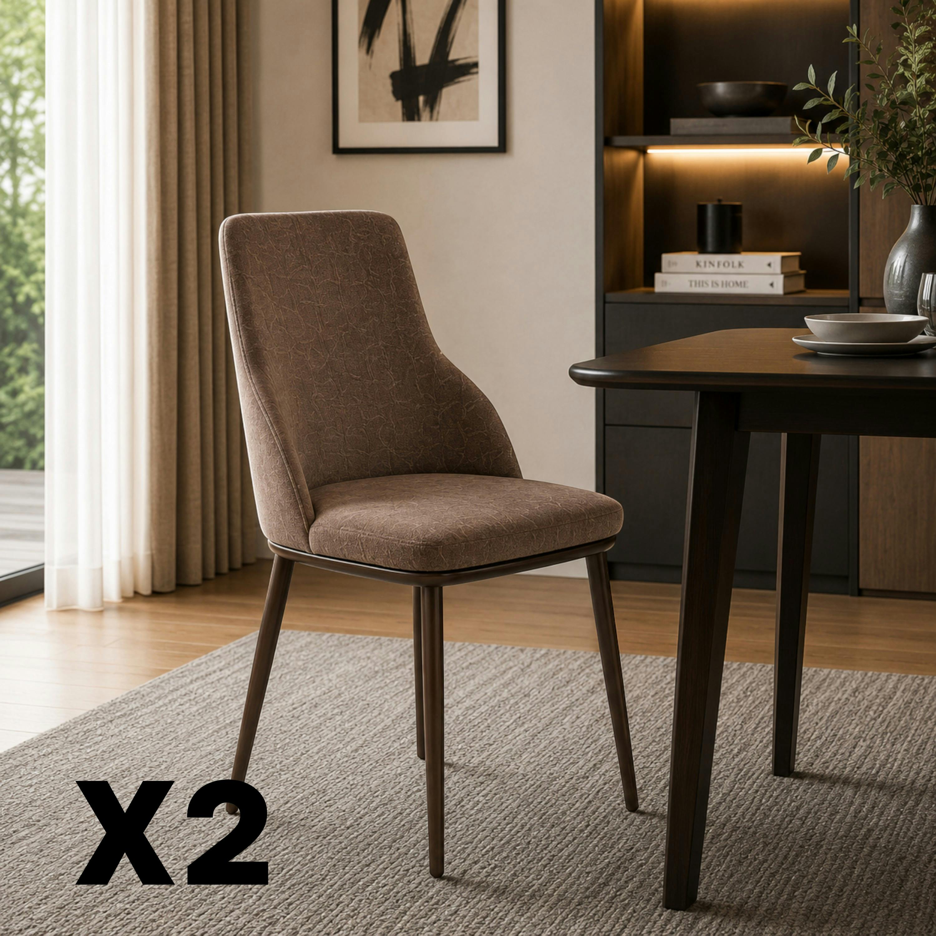 Chaise tissu marron pieds bronze (x2) AUREN