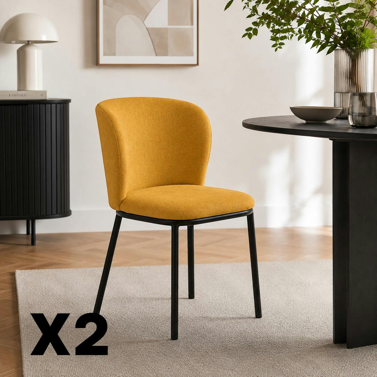 Chaise tissu moutarde dossier courbe (x2) AUREN