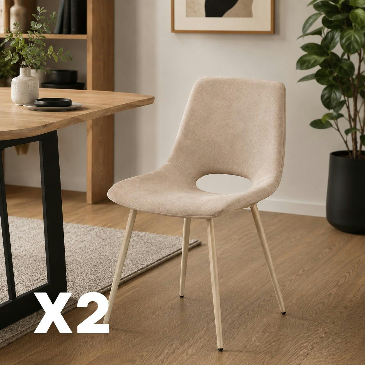 Chaise tissu taupe à dossier ouvert (lot de 2) LORA