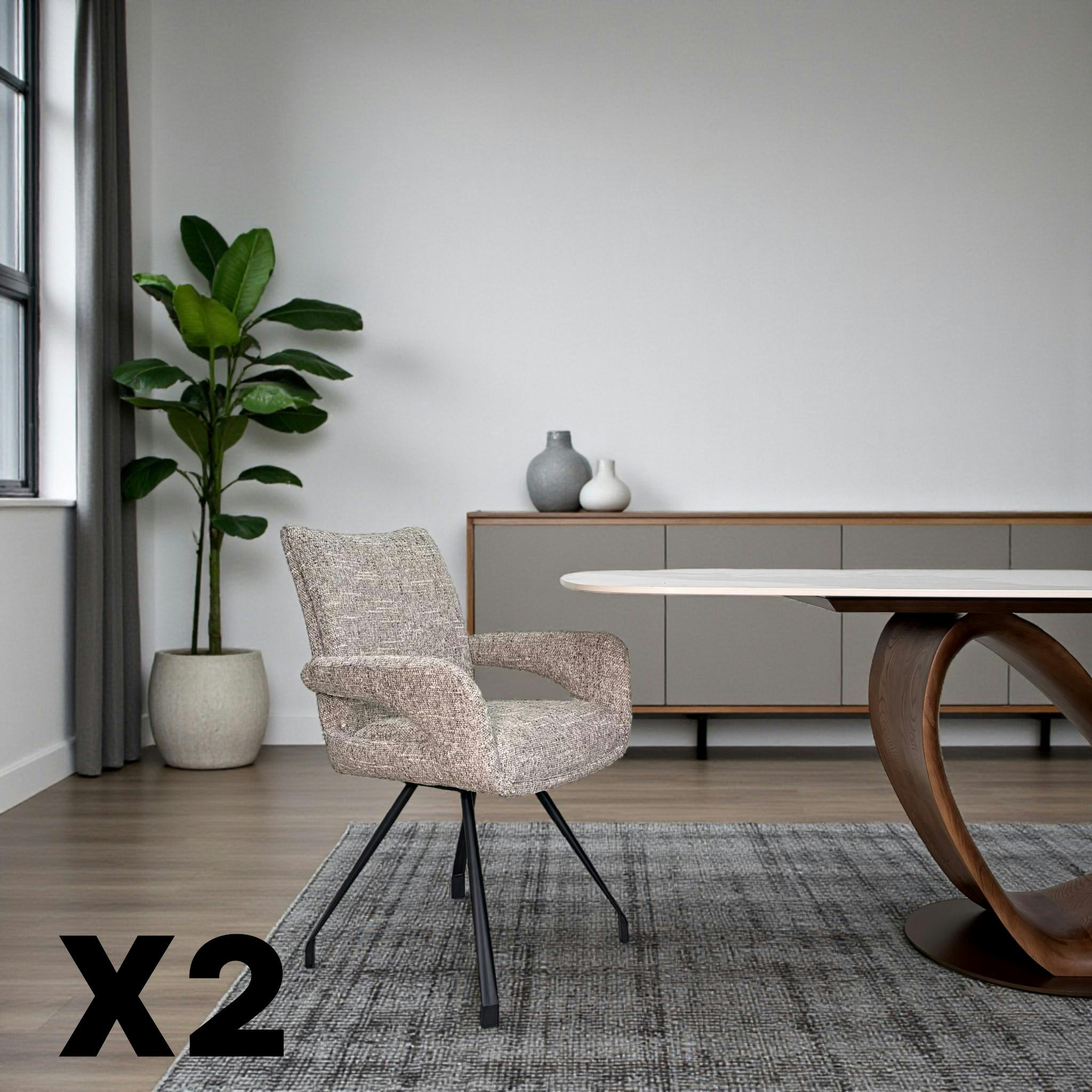 Chaise tissu taupe chiné accoudoirs larges (lot de 2) LIGURIE