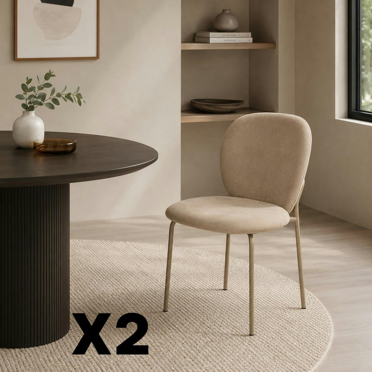 Chaise tissu taupe design arrondi (lot de 2) LORA