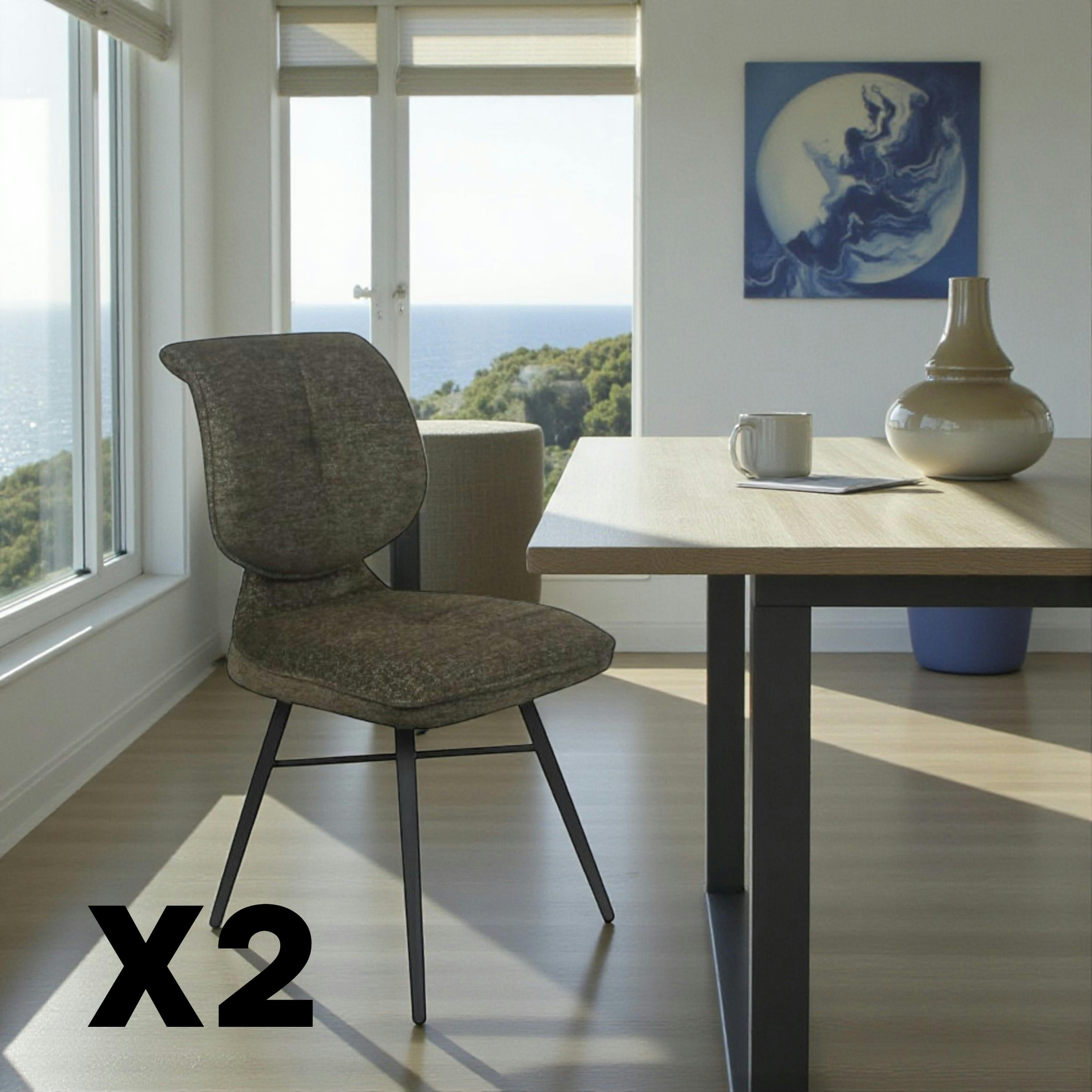 Chaise tissu vert à dossier double (lot de 2) LIGURIE