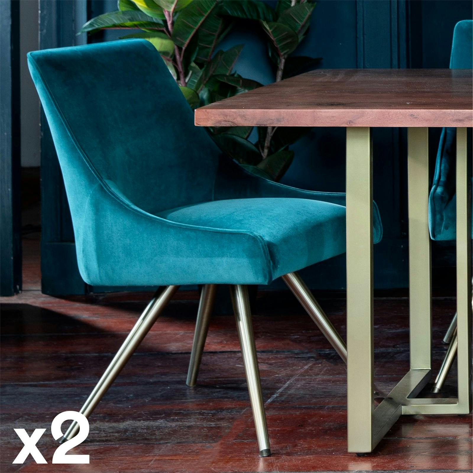 Chaise velours bleu lagon (lot de 2) HOBART