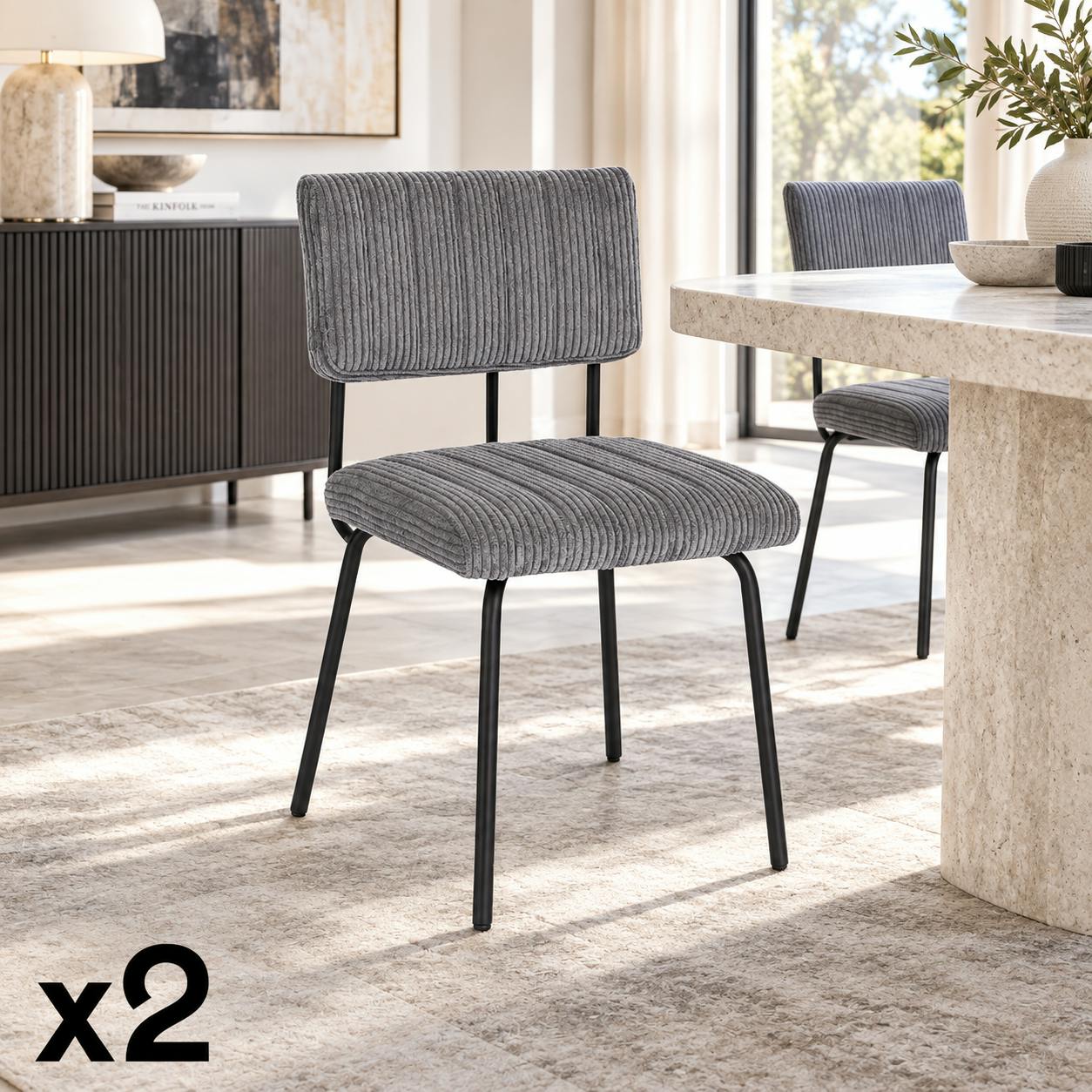 Chaise velours grosses côtes gris (lot de 2) IENA
