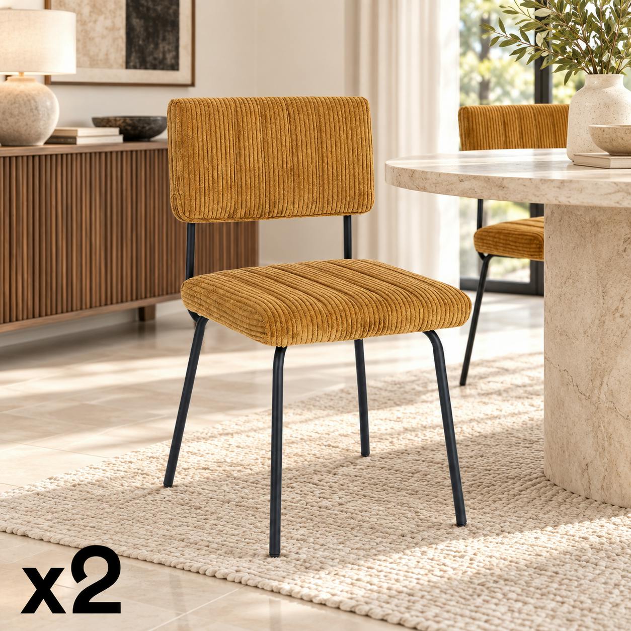 Chaise velours grosses côtes moutarde (lot de 2) IENA