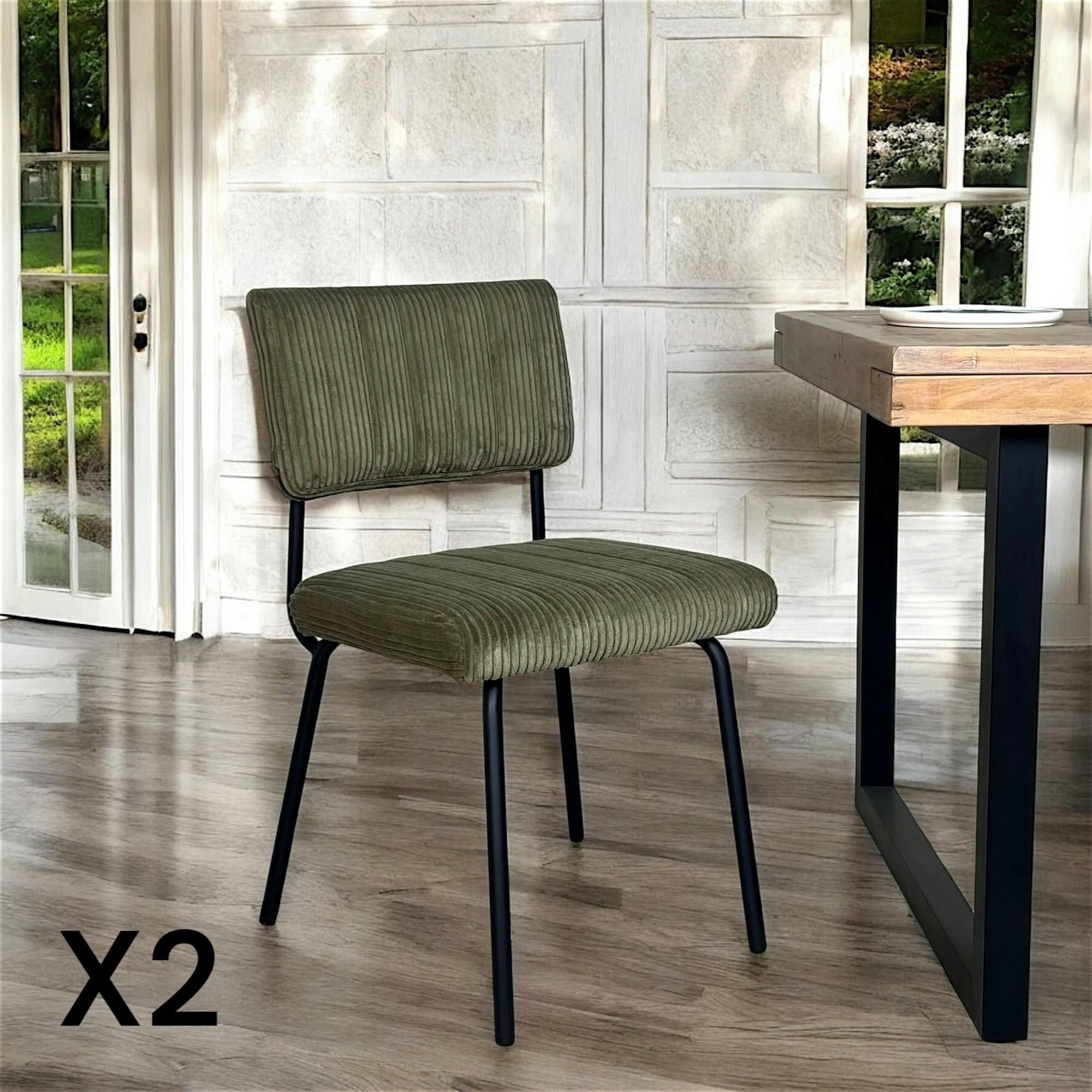 Chaise velours grosses côtes vert kaki (lot de 2) IENA