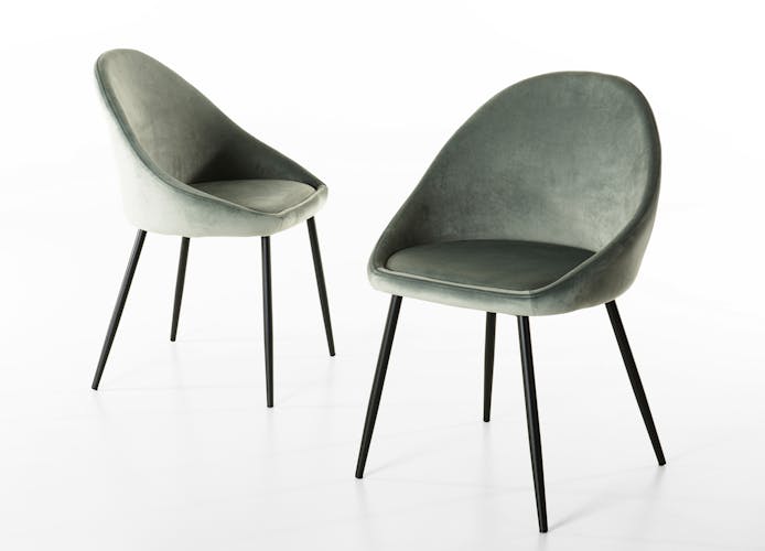 Chaise fauteuil en tissu vert pieds metal de style contemporain