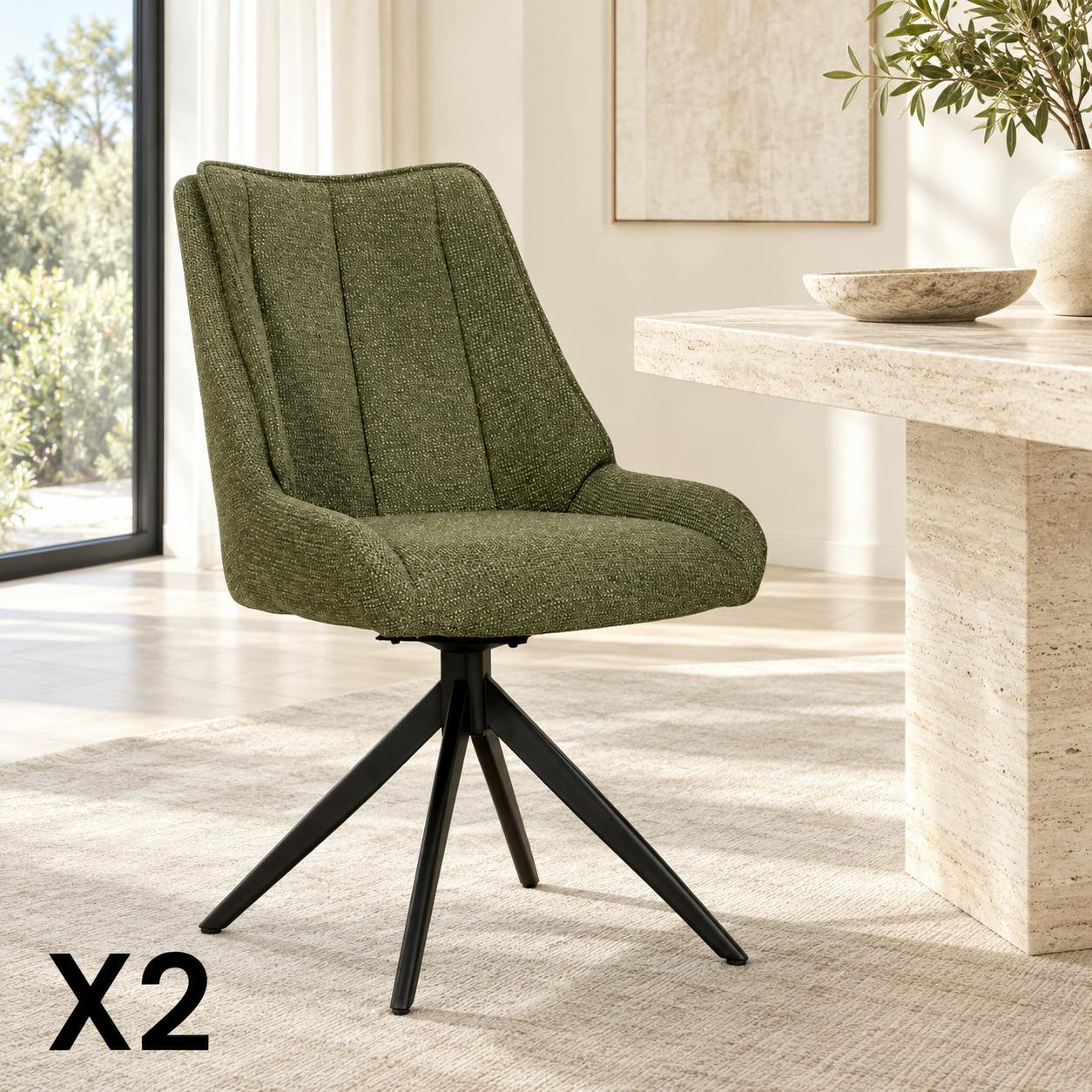 Chaise vert foncé pivotante en velours texturé (lot de 2) IENA
