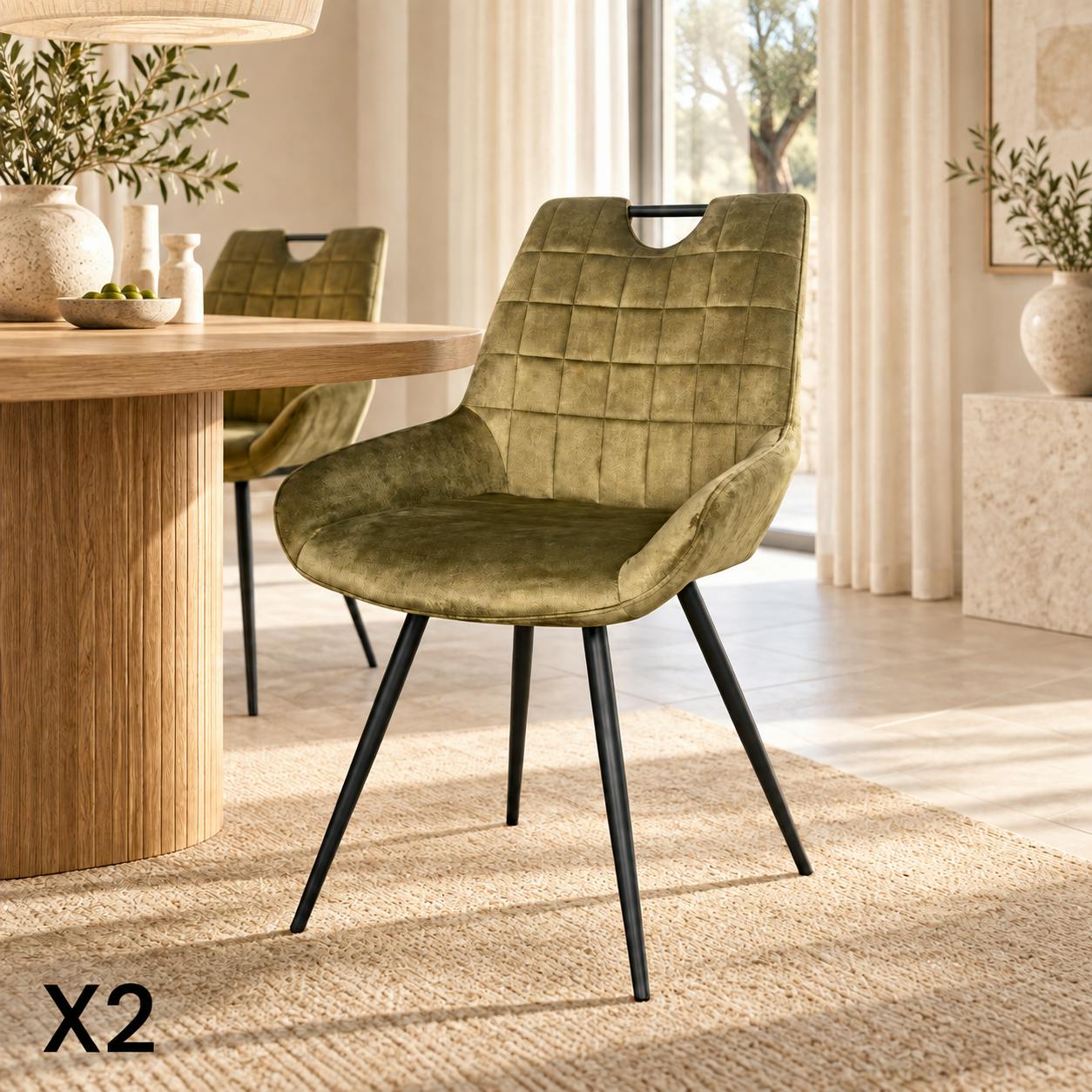 Chaise vert kaki avec poignée (lot de 2) MALMOE