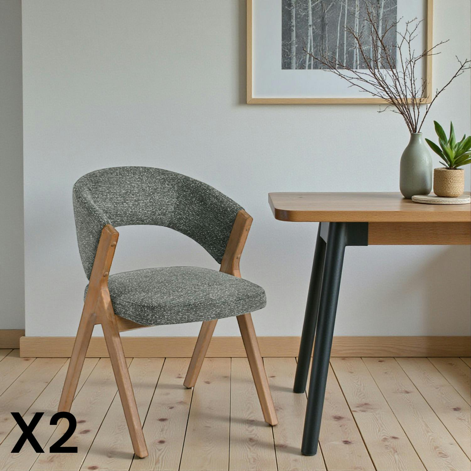 Chaise verte bois et tissu, forme ronde (lot de 2) AGADE