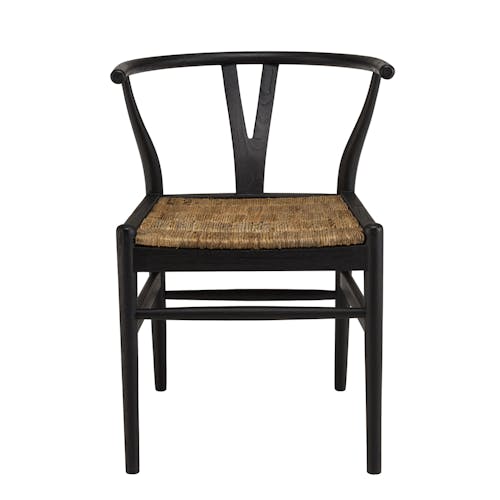 Chaise vintage bois noir recyclé et cannage chanvre tressé SWING