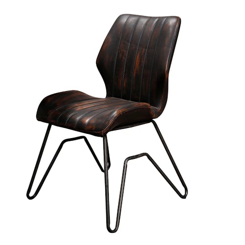 Chaise fauteuil en tissu marron pieds metal style vintage