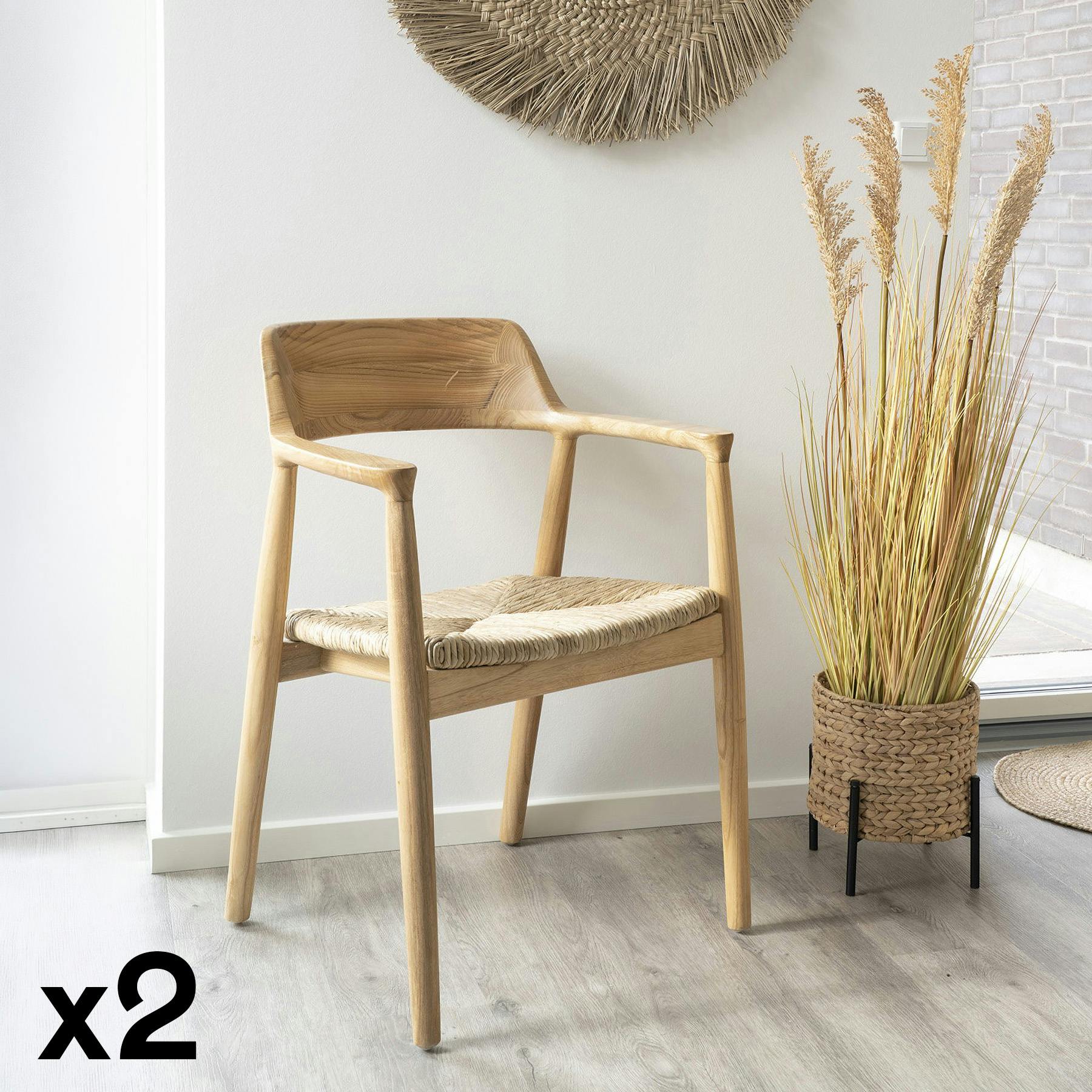 Chaise vintage en bois exotique (lot de 2)