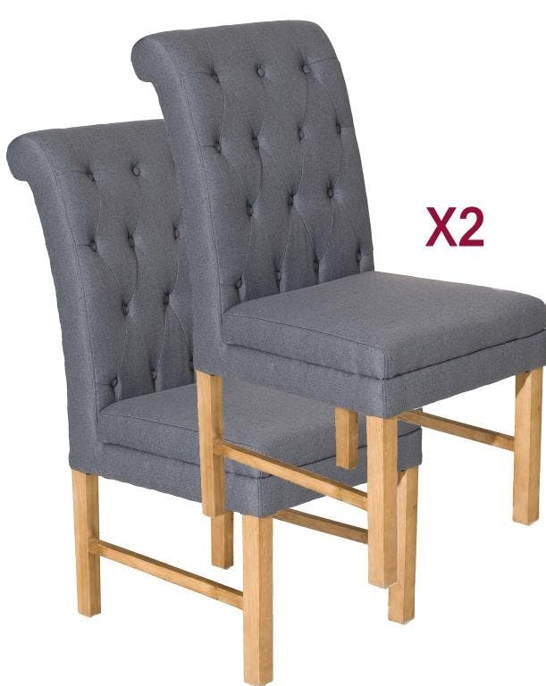 Chaises à boutons tissu couleur anthracite BRITISH lot de 2