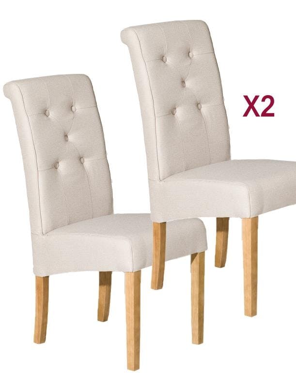 Chaises à boutons tissu couleur naturelle BRITISH lot de 2