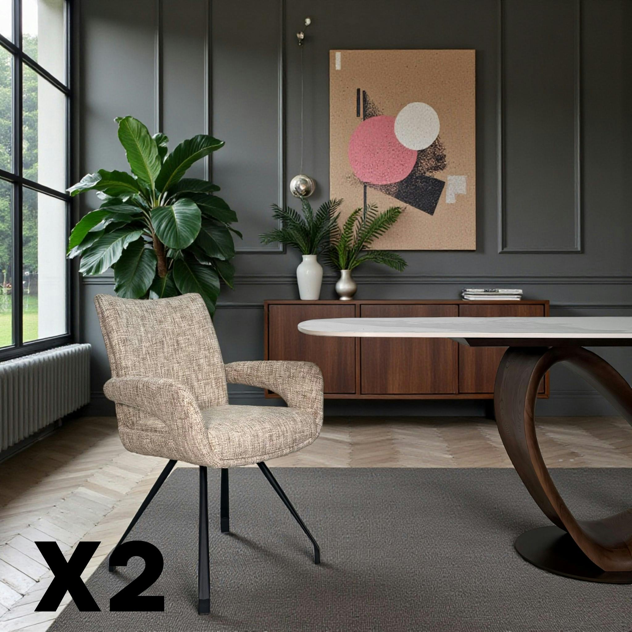 Chaises tissu beige chiné accoudoirs larges (lot de 2) LIGURIE