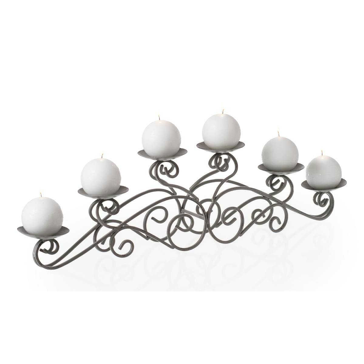Chandelier arabesque 6 bougeoirs en métal grisé 79x10x21cm