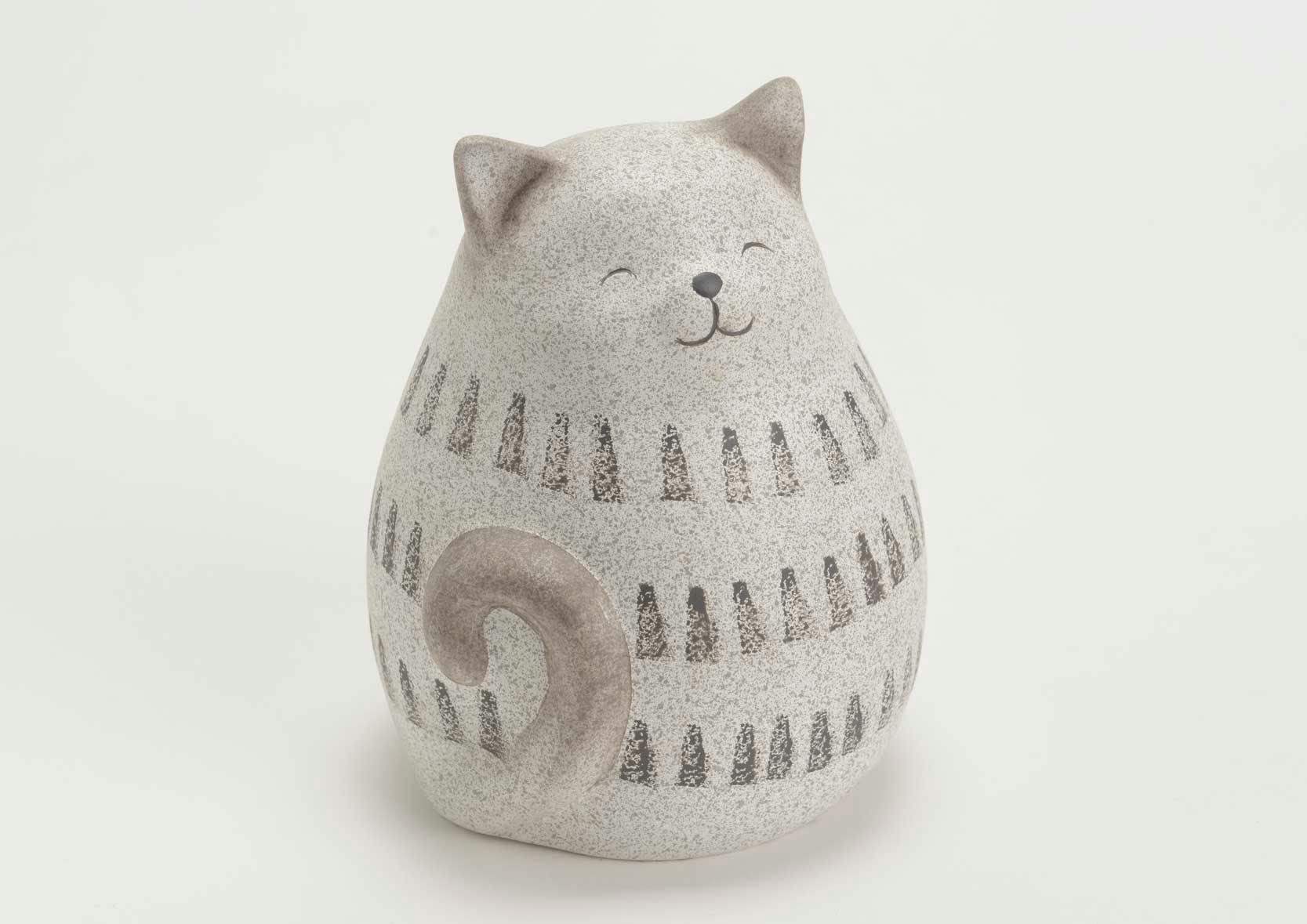 Chat boule en terracotta couleur naturelle tachetée décorée H16cm