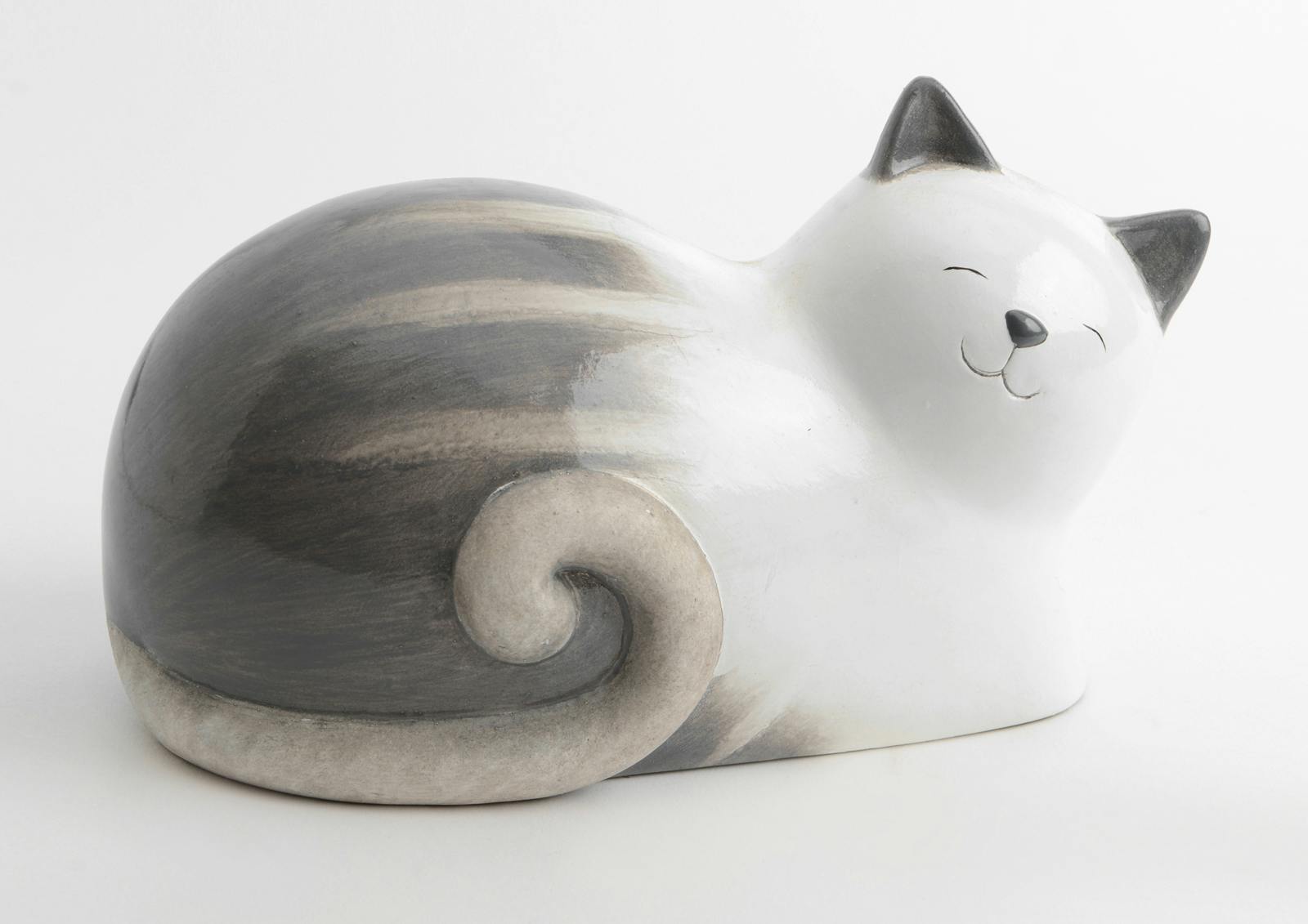 Chat MALIN allongé terracotta gris et blanc 20x12x10cm
