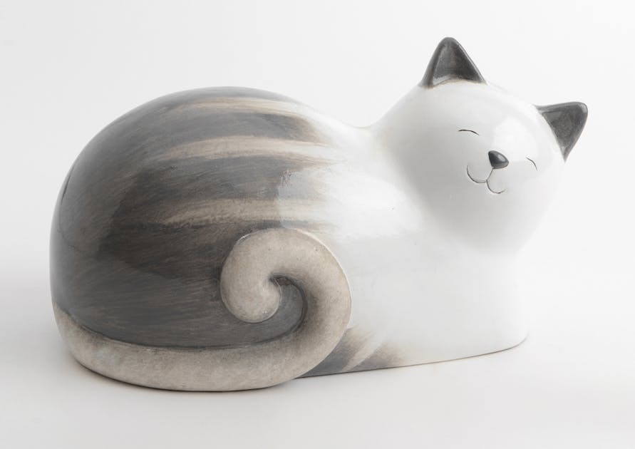 Chat Malin Allonge Terracotta Gris Et Blanc x12x10cm Figurines Statues Pier Import