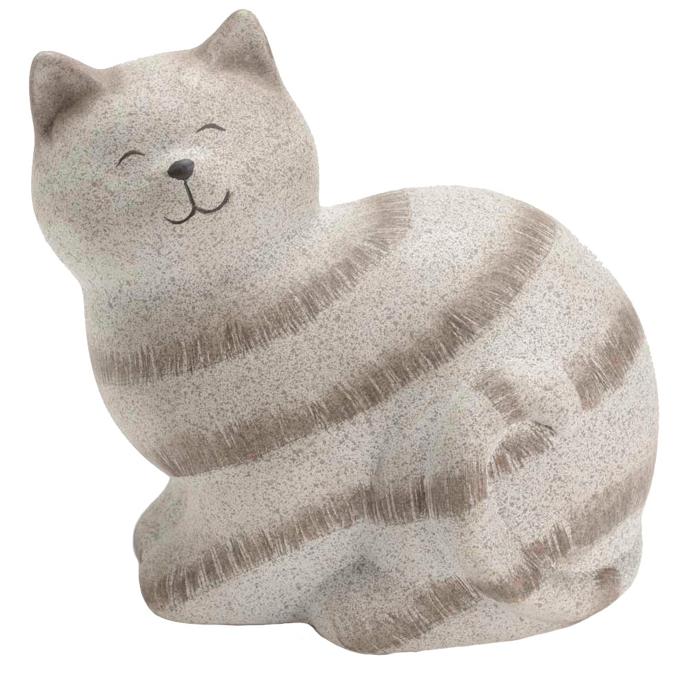 Chat mignon couché en terracotta couleur naturelle tachetée décorée H16,5cm