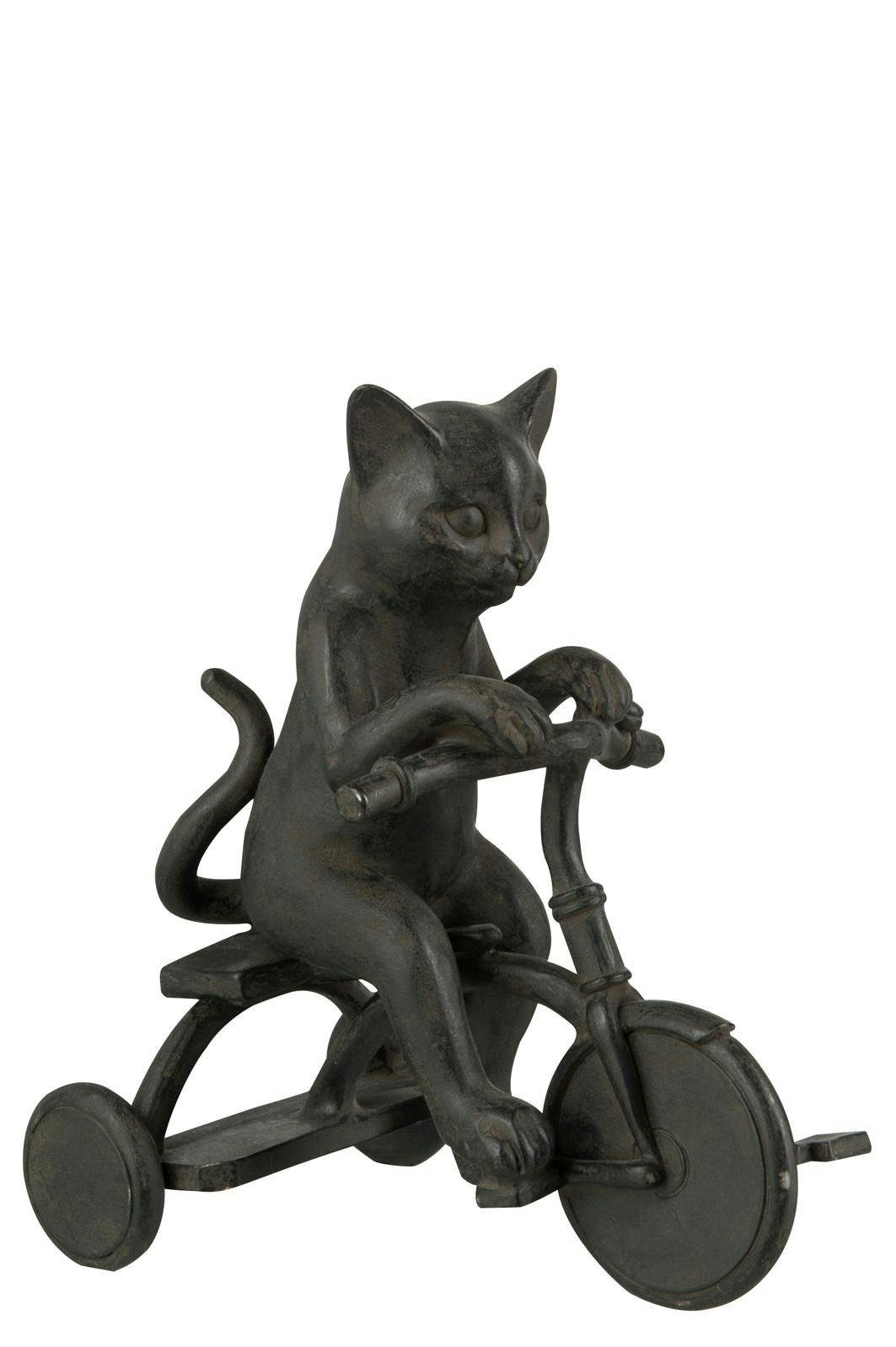 Chat sur son vélo en résine choco 19x12x21cm