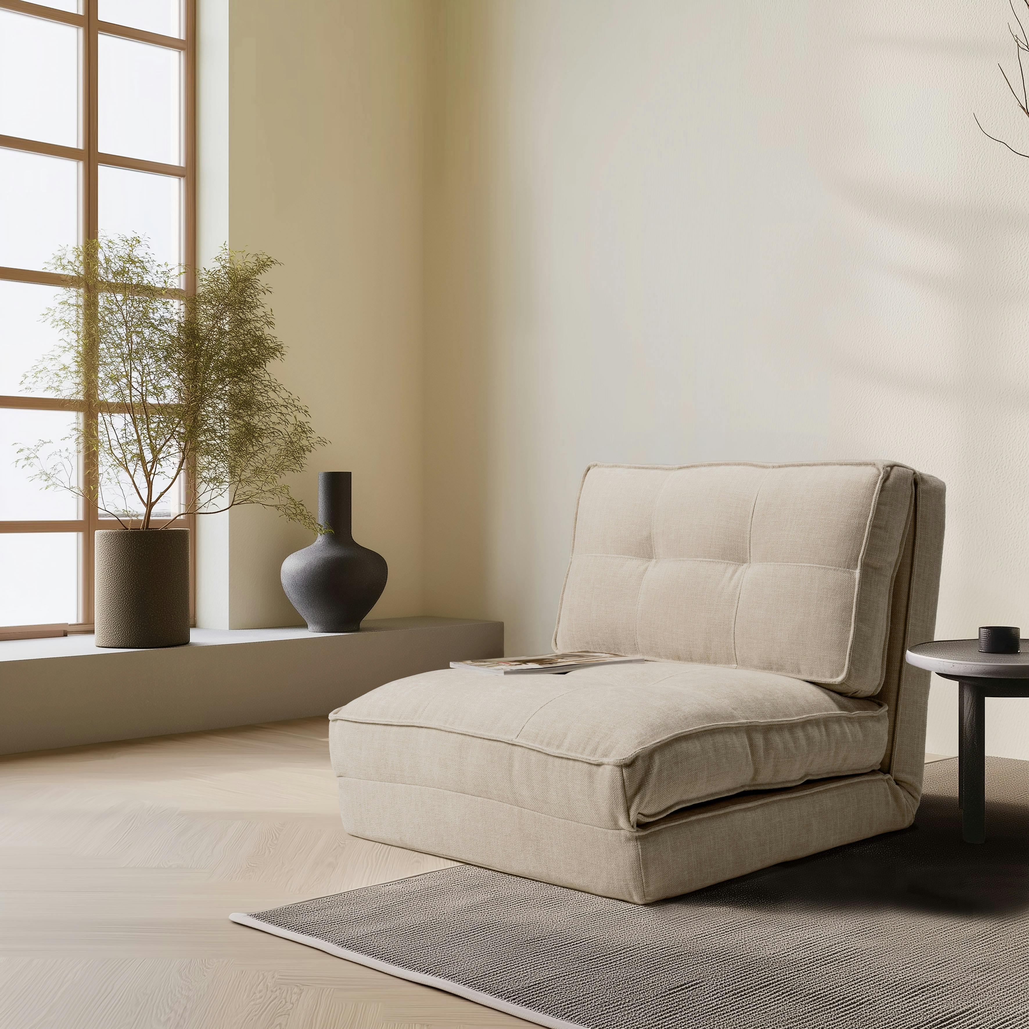 Chauffeuse convertible 1 place en tissu couleur écru ASTORI