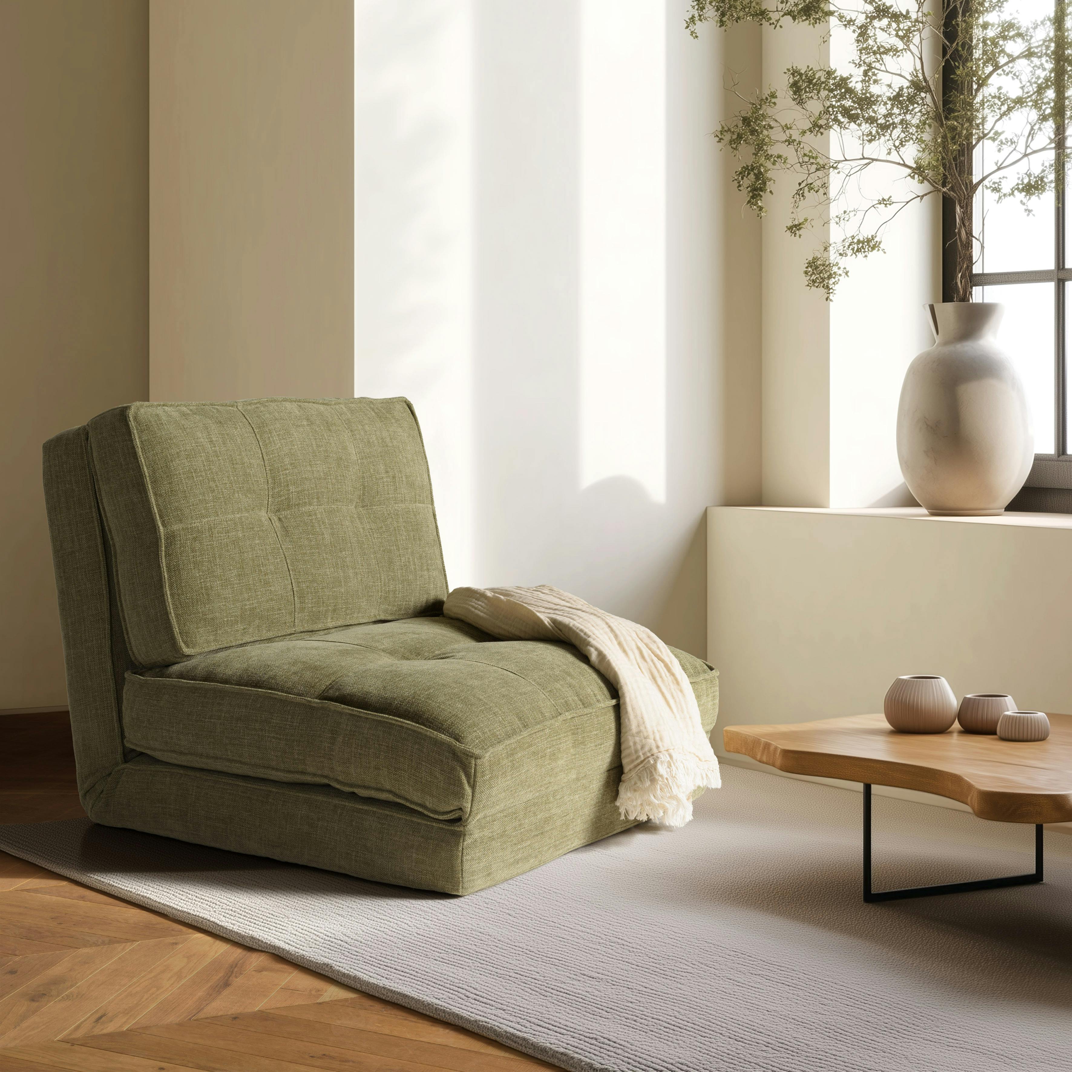 Chauffeuse convertible 1 place en tissu couleur vert ASTORI