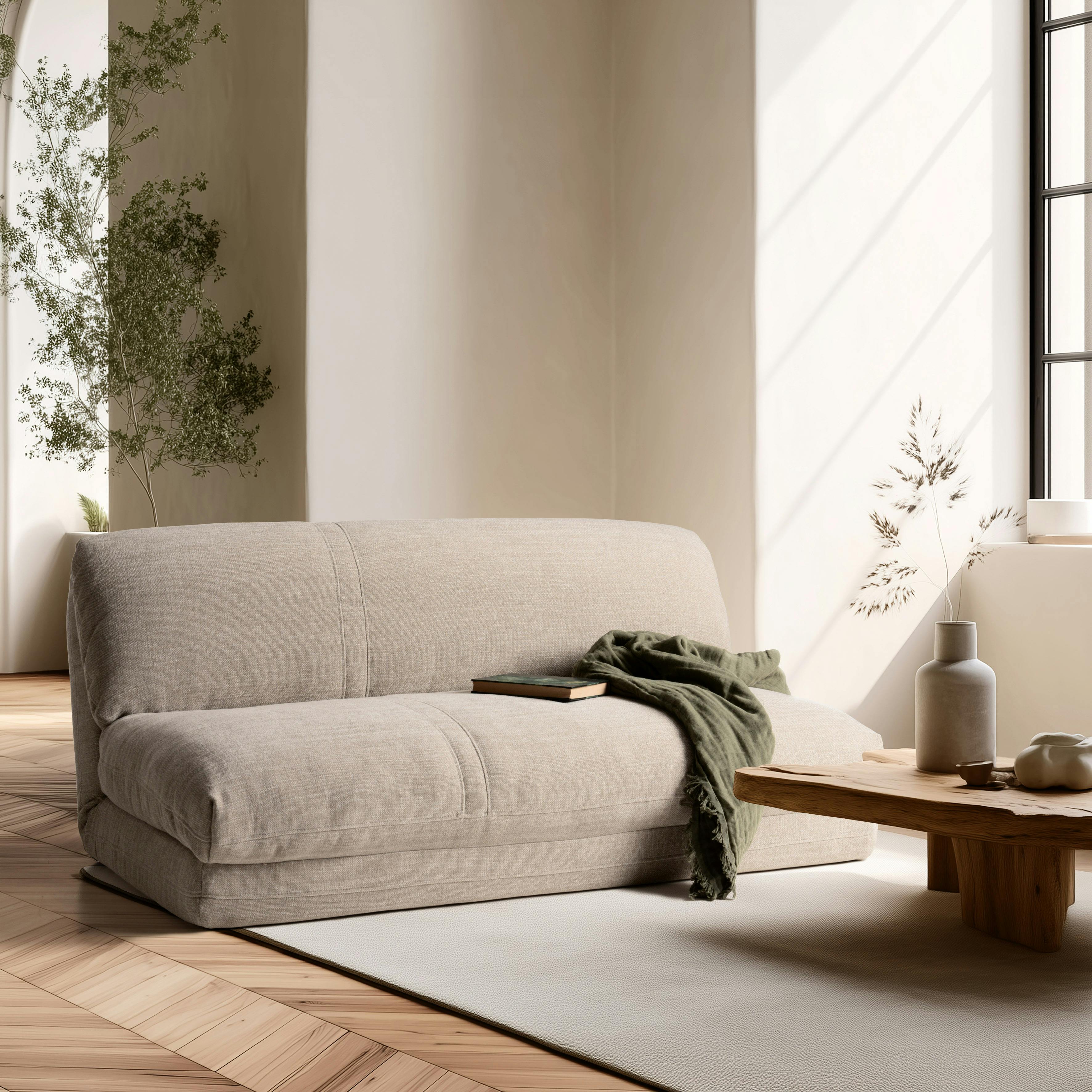 Chauffeuse convertible 2 places en tissu couleur beige ASTORI