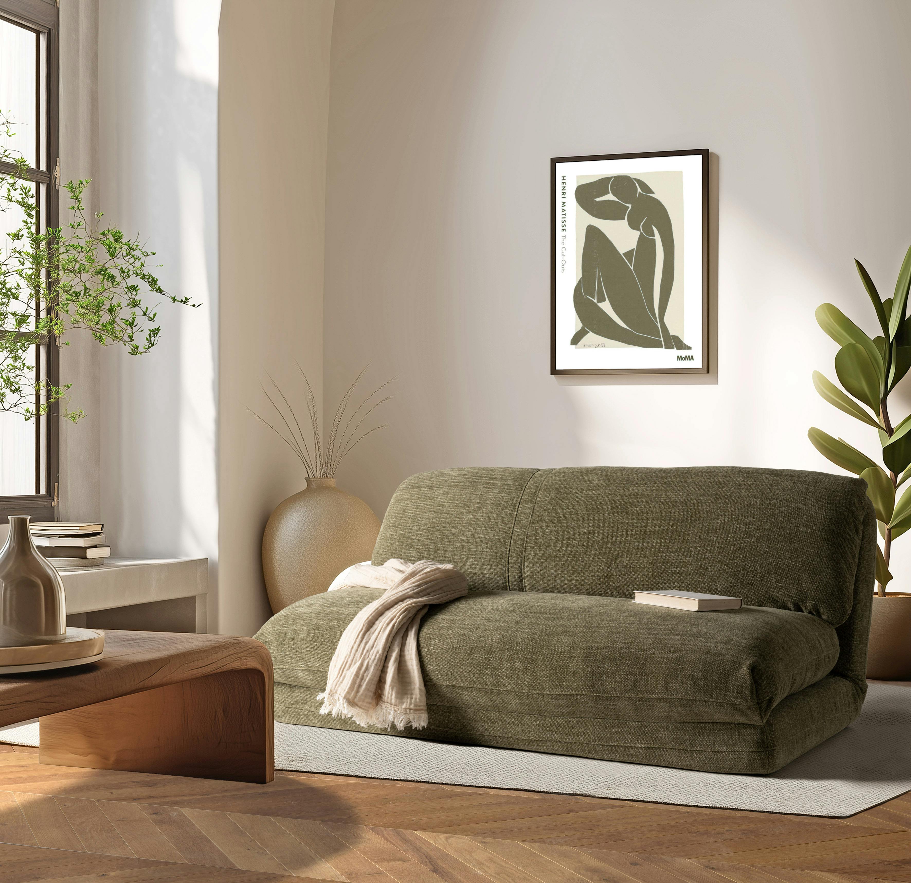 Chauffeuse convertible 2 places en tissu couleur vert ASTORI