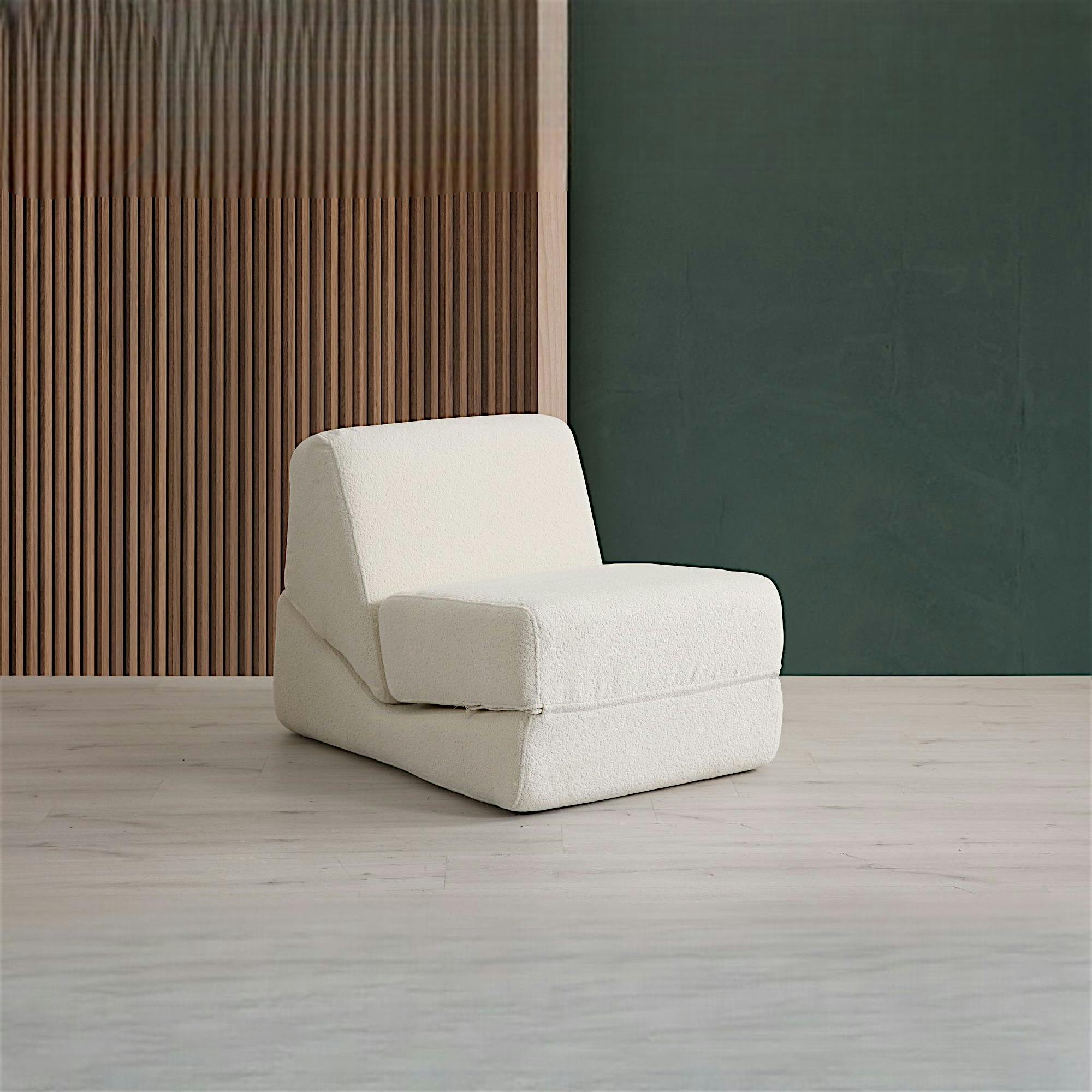 Chauffeuse convertible blanche bouclette, lit d'appoint SAPPO