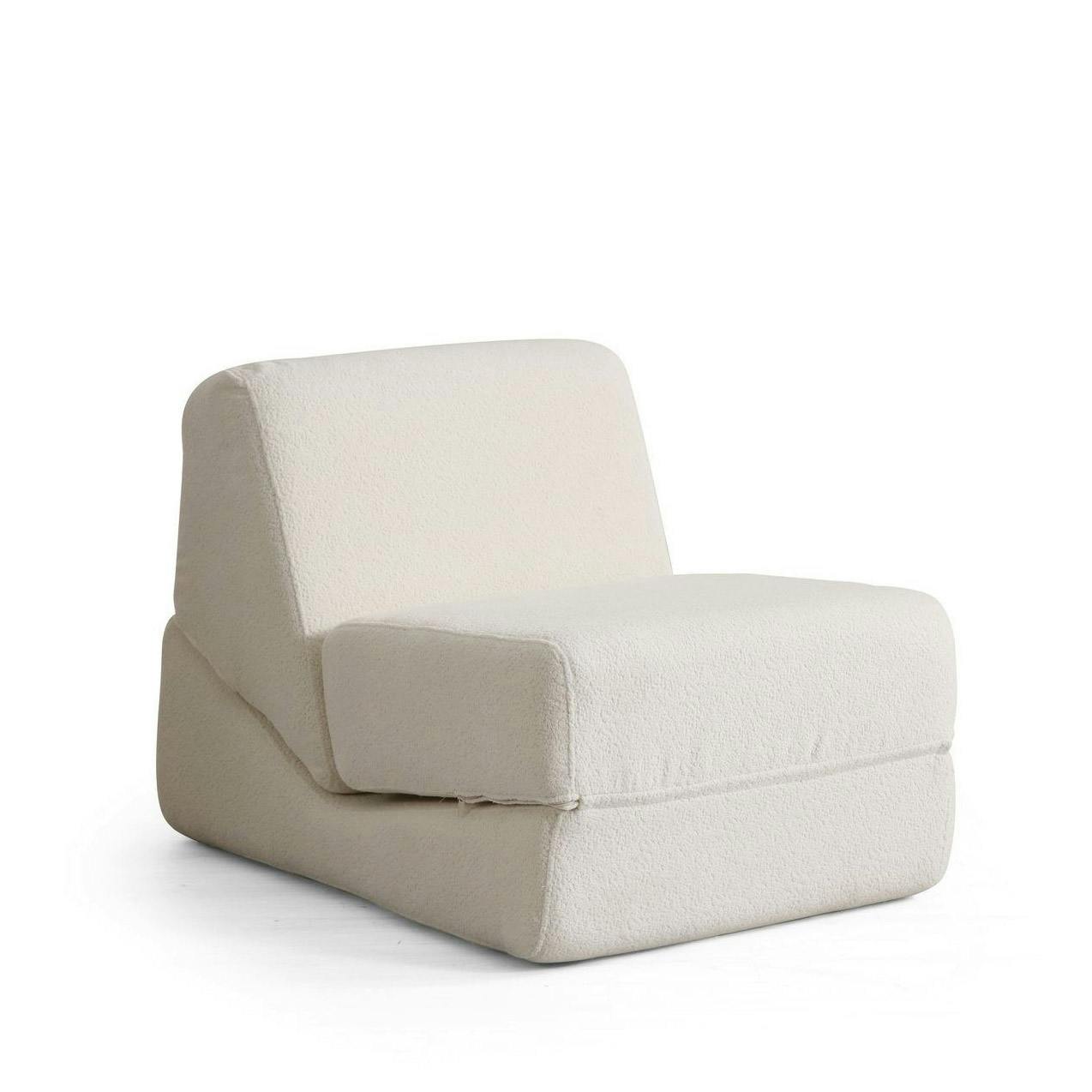 Chauffeuse convertible blanche bouclette, lit d'appoint SAPPO