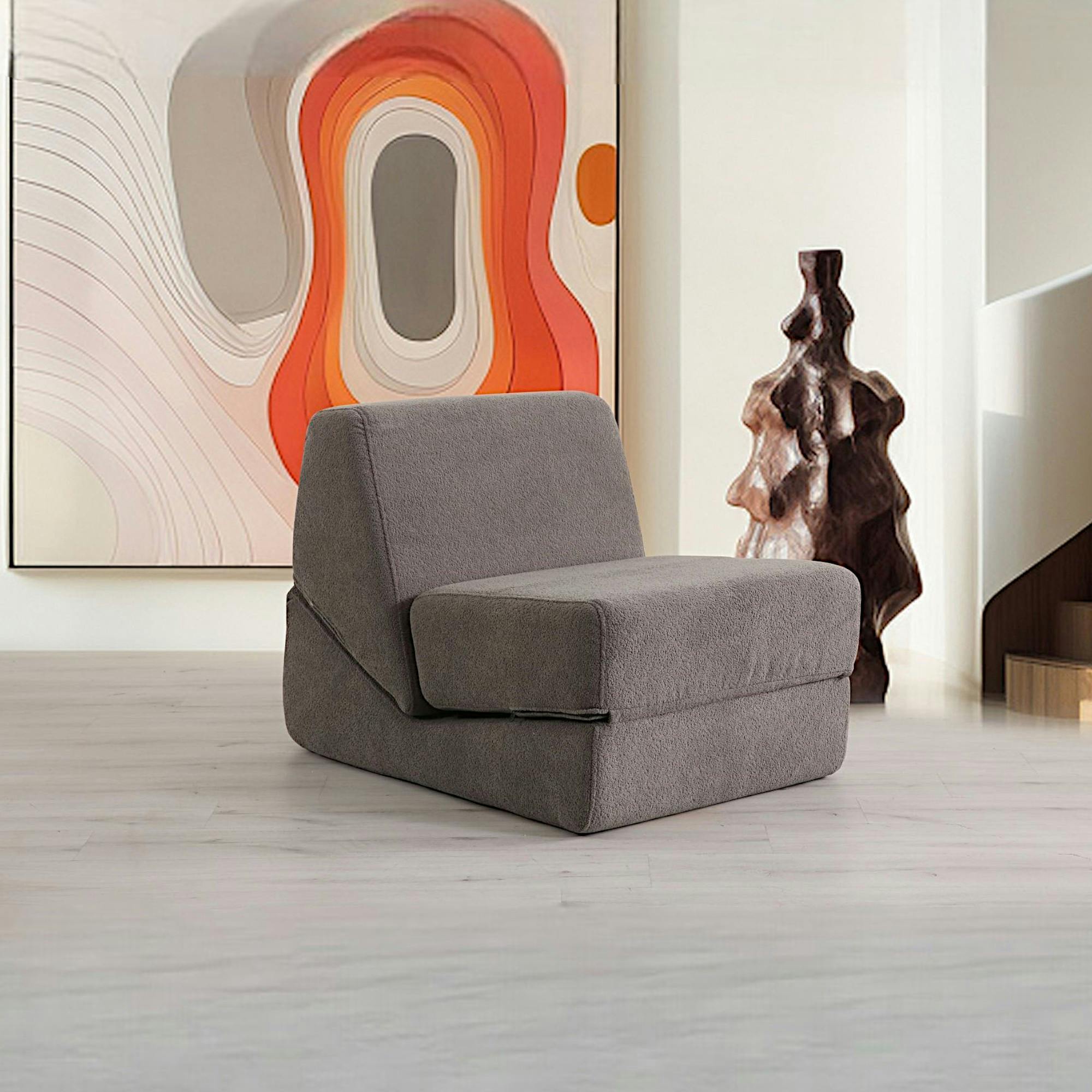 Chauffeuse convertible gris foncé en bouclette SAPPO