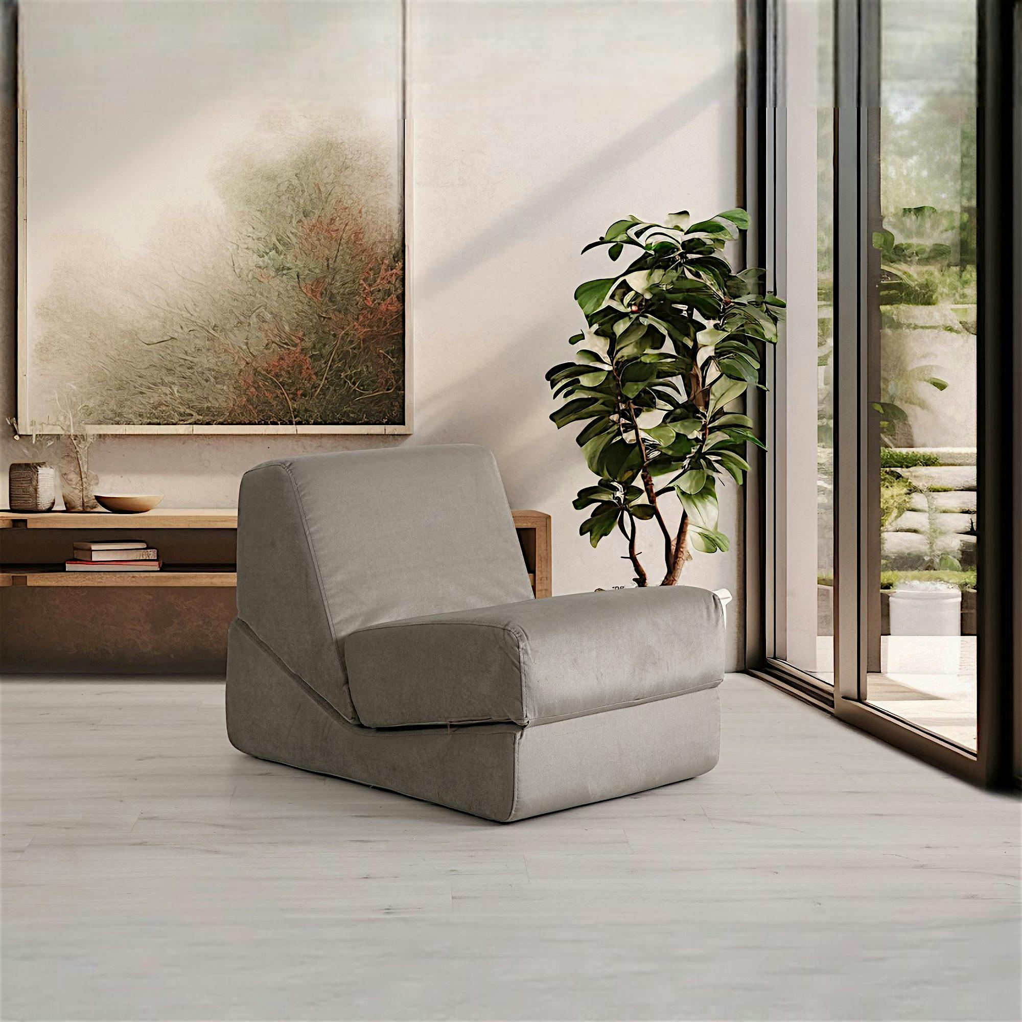 Chauffeuse convertible gris velours, lit d'appoint SAPPO