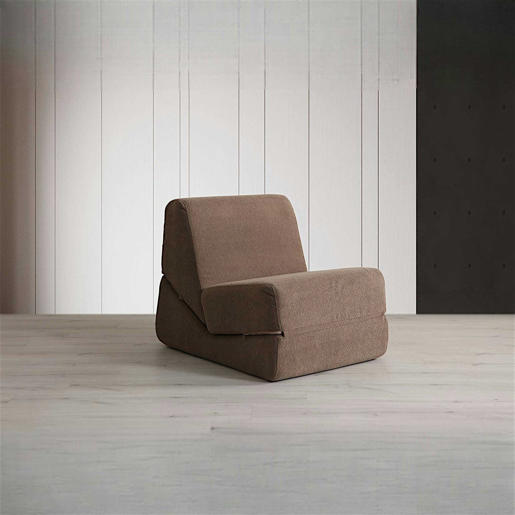 Chauffeuse convertible marron bouclette, lit d'appoint SAPPO