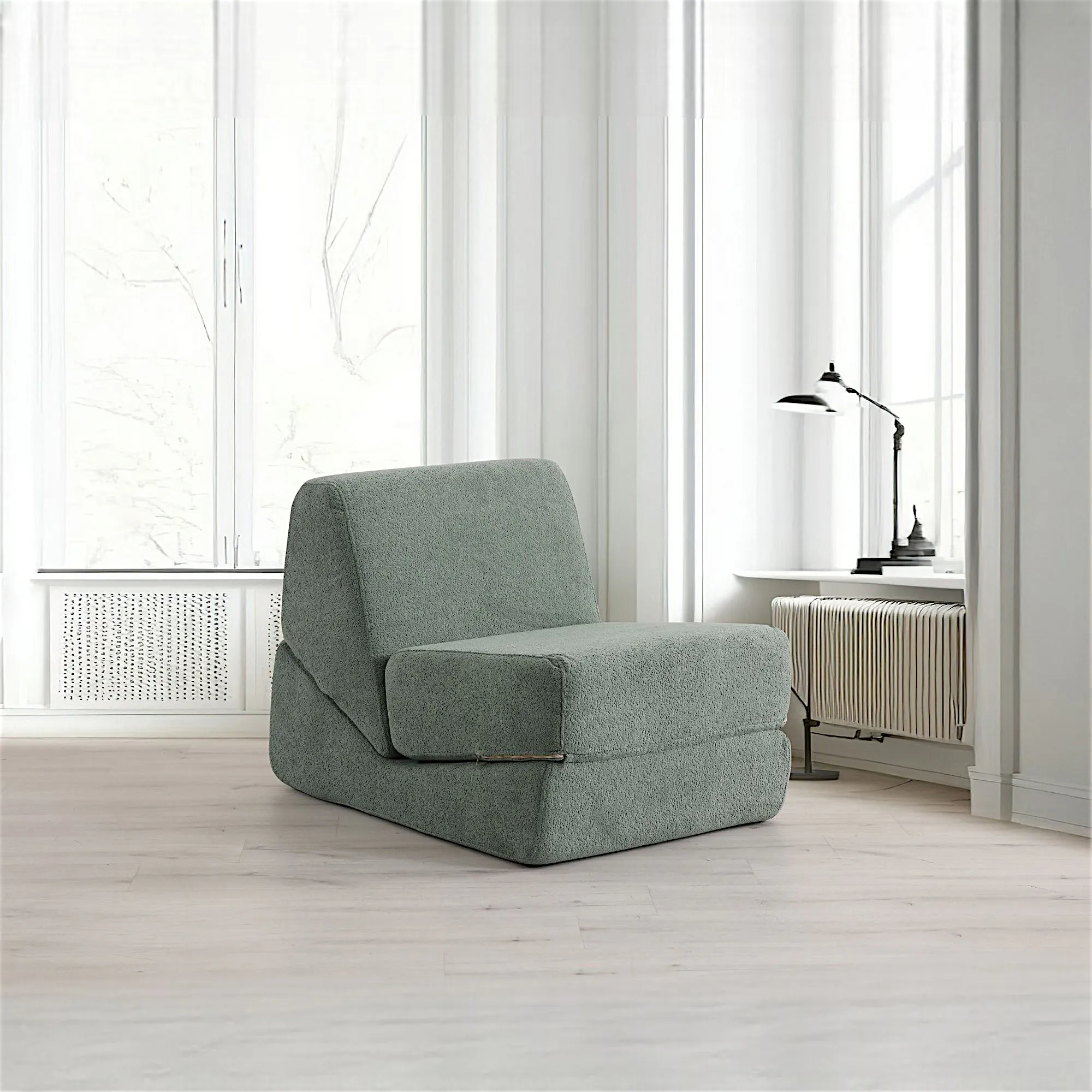 Sappo Chauffeuse convertible verte bouclette, lit d'appoint SAPPO | Fauteuils ...
