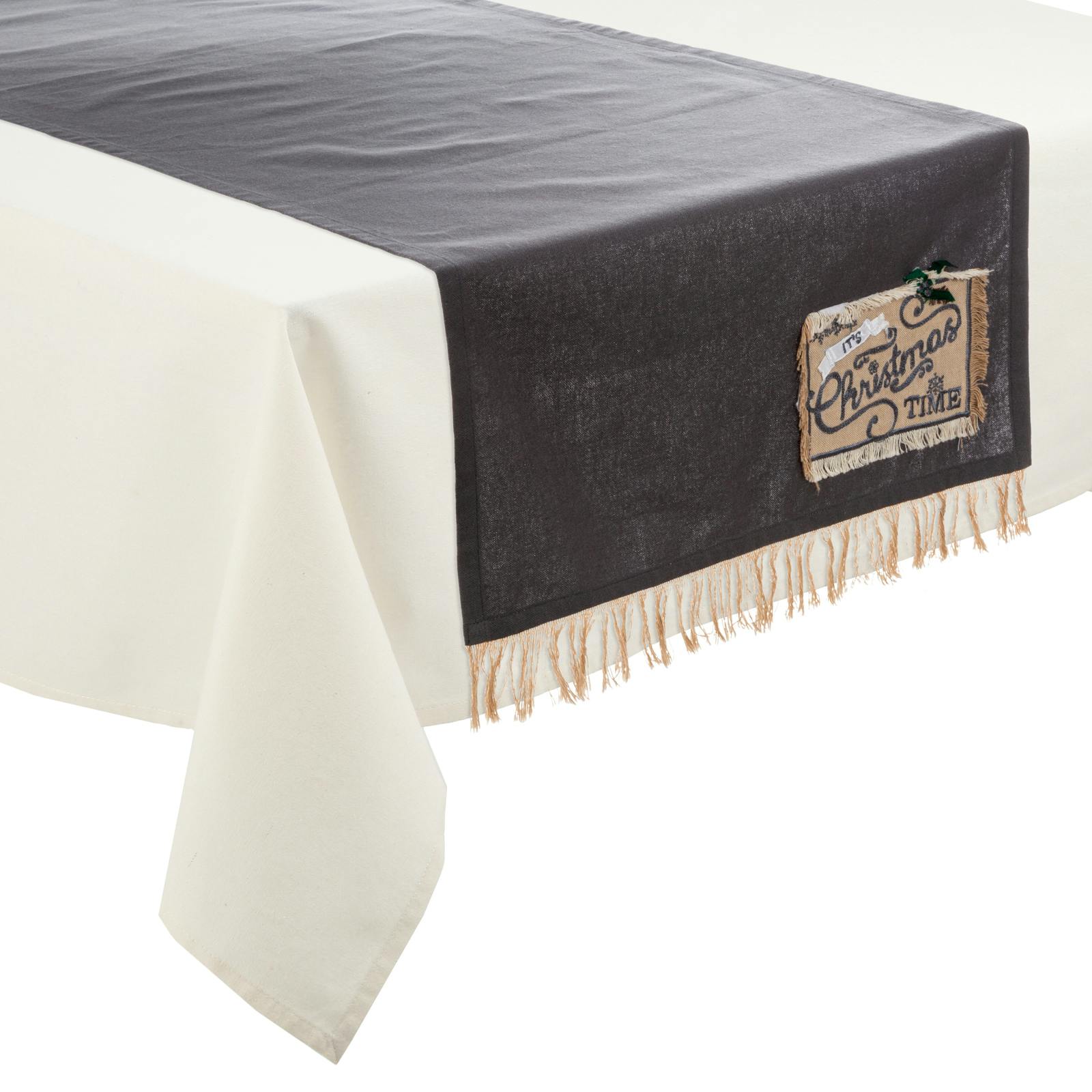 Chemin de table gris avec timbre de Noël