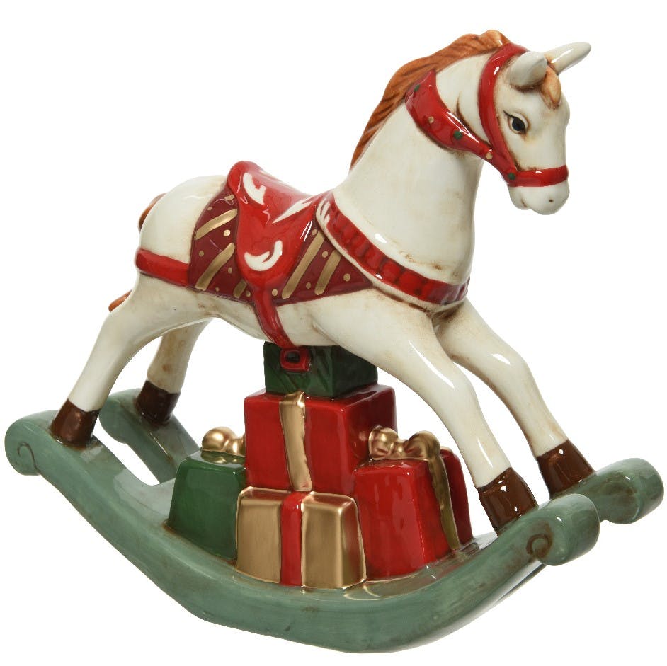 Cheval à bascule de Noël avec cadeaux H 19 cm