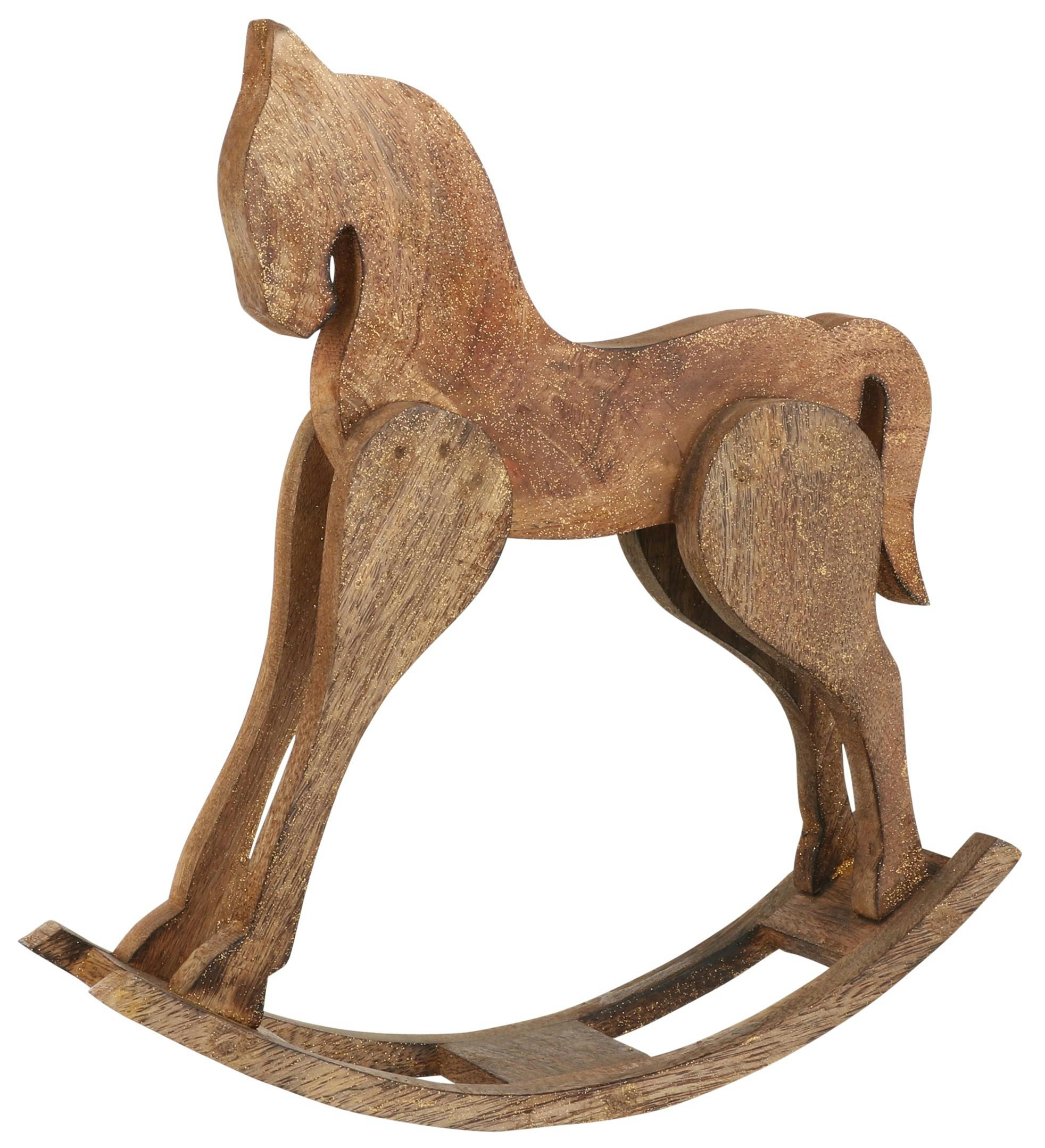 Cheval à bascule déco bois pailleté H 37 cm