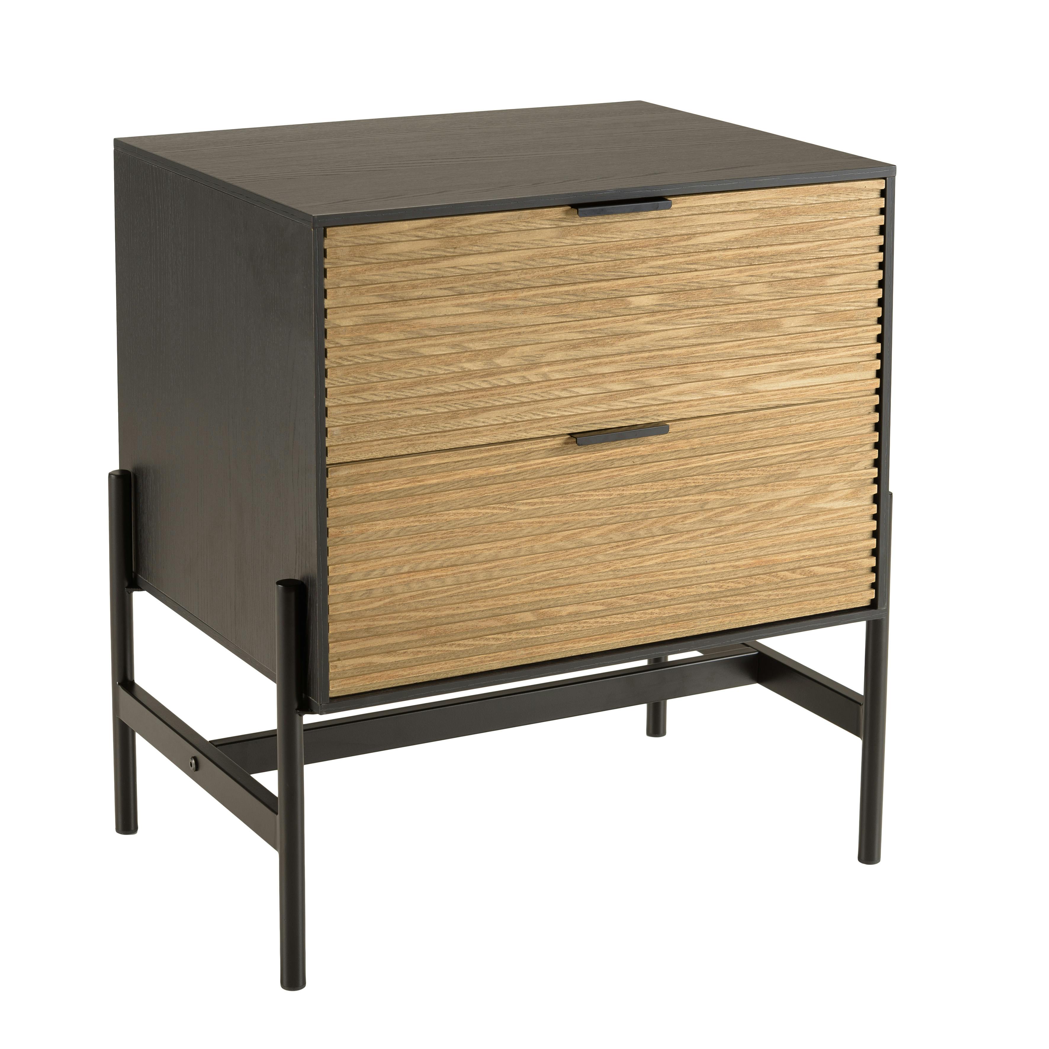 Lot de 2 tables de chevet olga 1 tiroir avec niche bois noir et tiroir