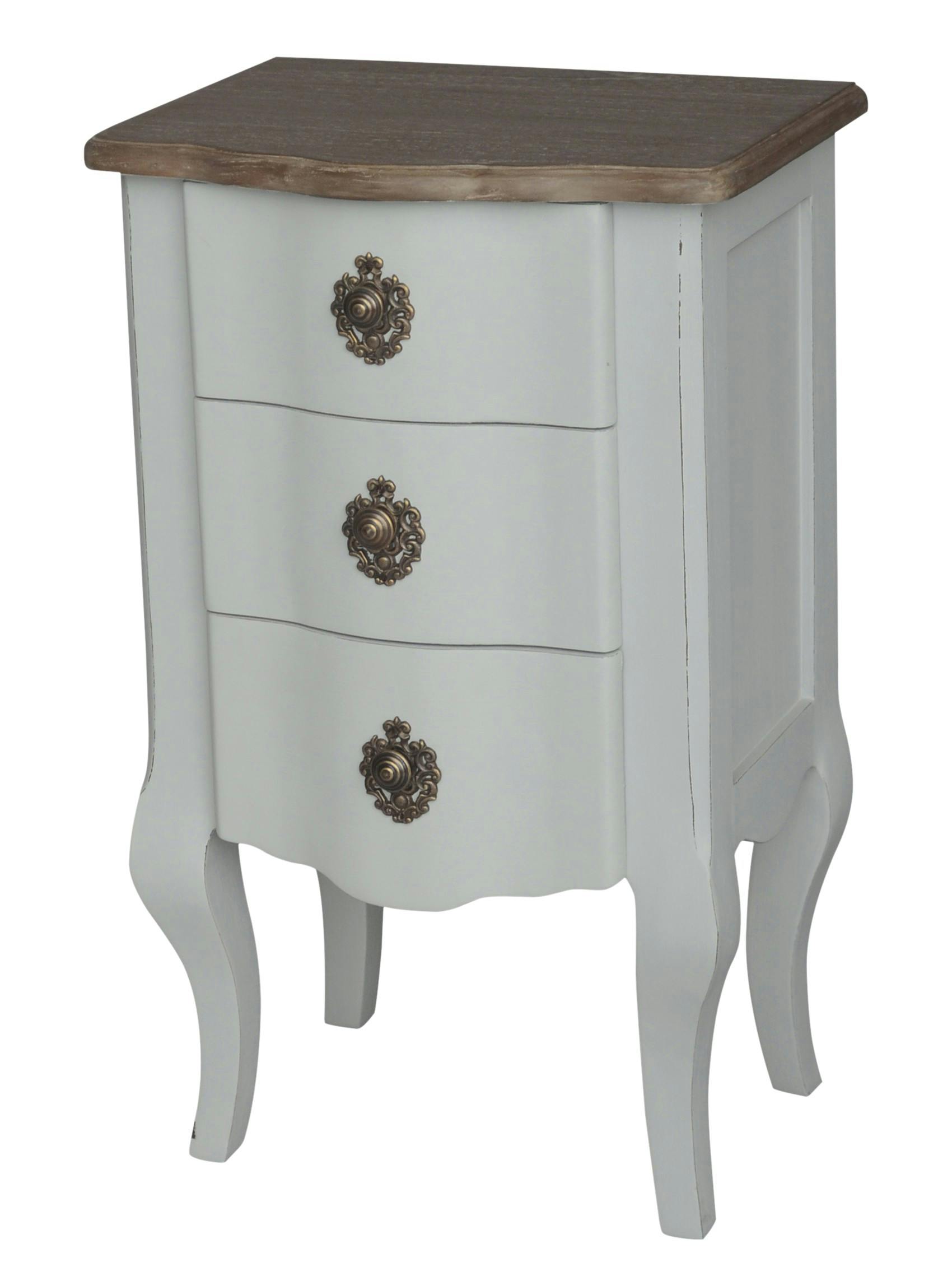 Chevet bicolore patine grisée, shabby romantique, 3 tiroirs CLOTHILDE L40XH65XP30 AMADEUS