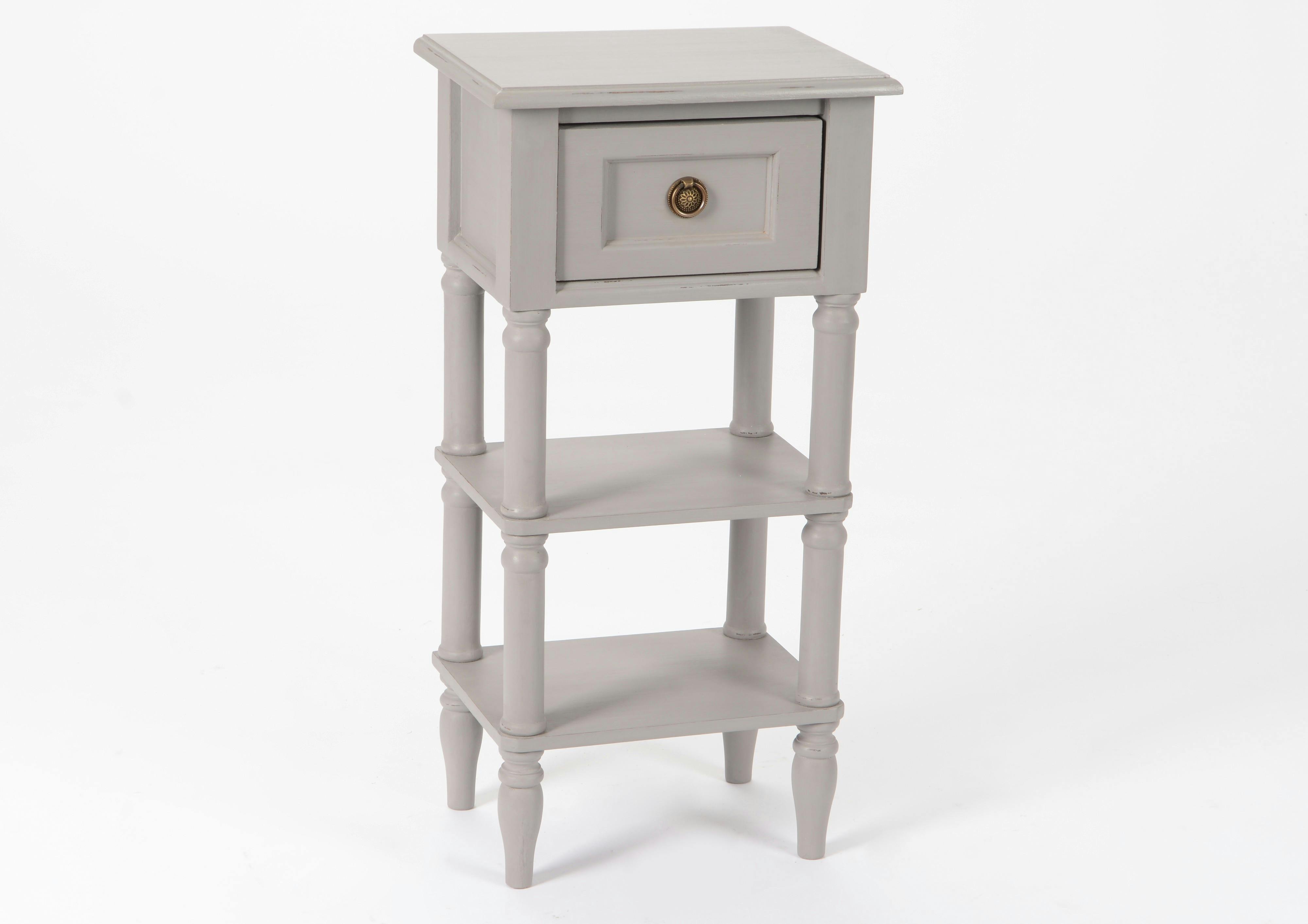 Chevet chic / Table téléphone en bois patiné gris 2 plateaux 1 tiroir BRICE L35 X P25 X H70cm AMADEUS