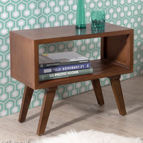 Chevet / Table d'appoint vintage bois couleur cannelle 1 niche 50X30X52cm FANNY