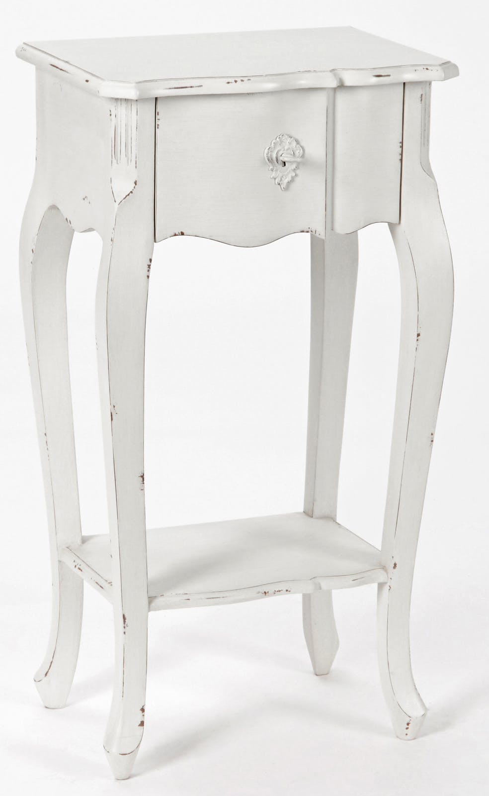 Chevet / Table téléphone Romantique double plateaux, 1 tiroir HARPE L40 X P30 X H75 Crème Antique vieilli AMADEUS
