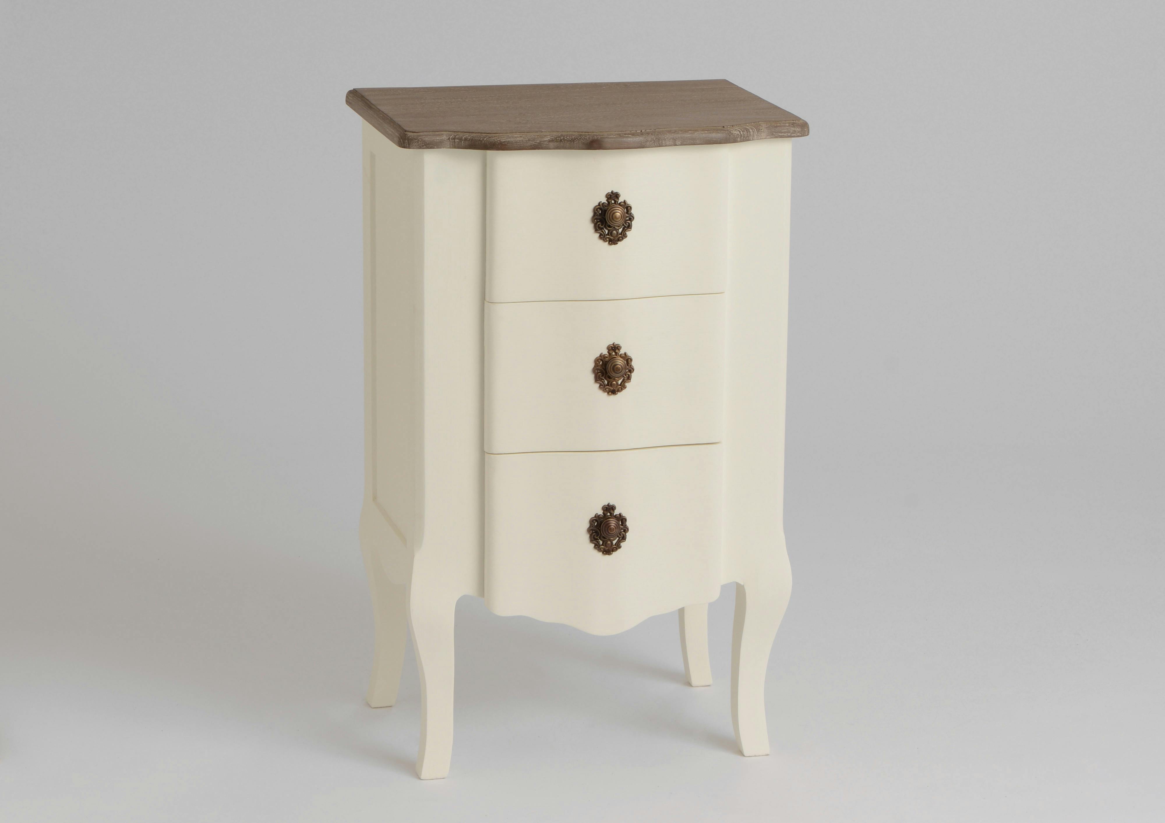 Chiffonier Baroque 3 tiroirs CELESTINE BLANC plateau bois marron 50x40x80cm AMADEUS