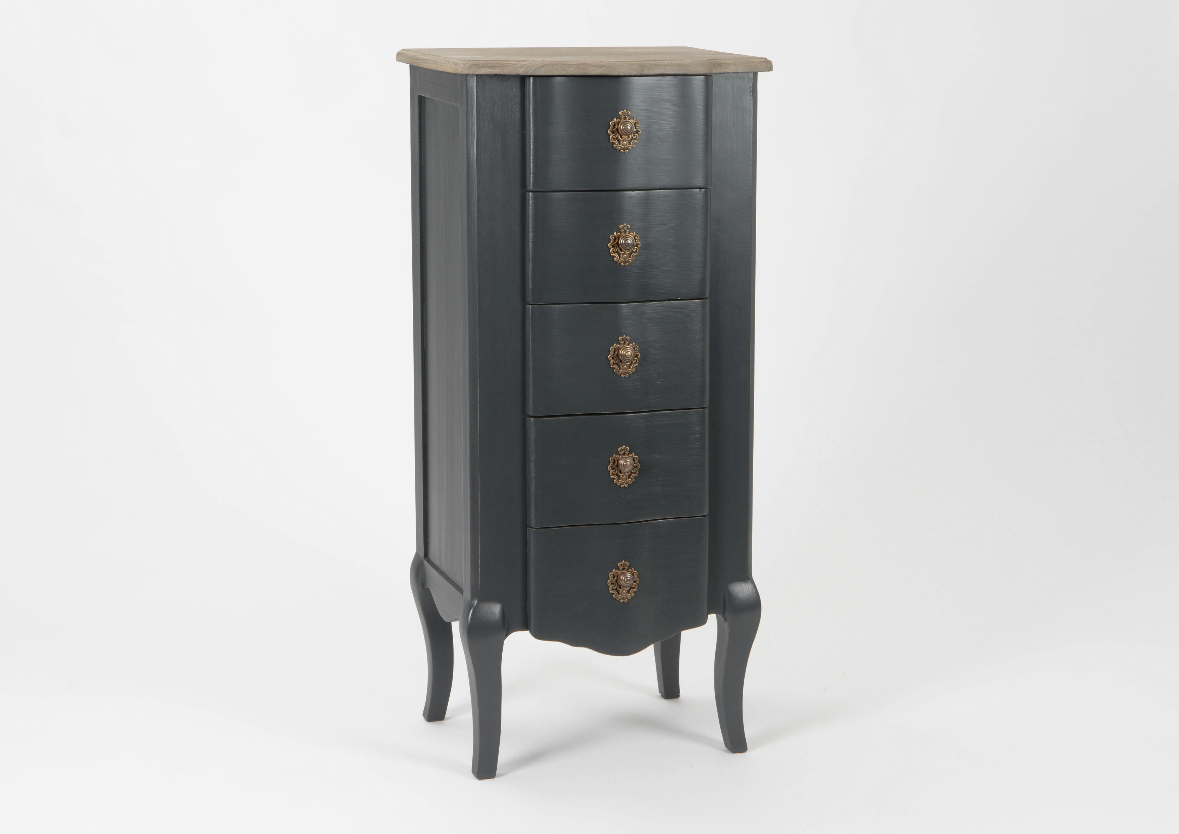 Chiffonier Baroque 5 tiroirs CELESTINE ARDOISE plateau bois naturel 50x40x110cm AMADEUS
